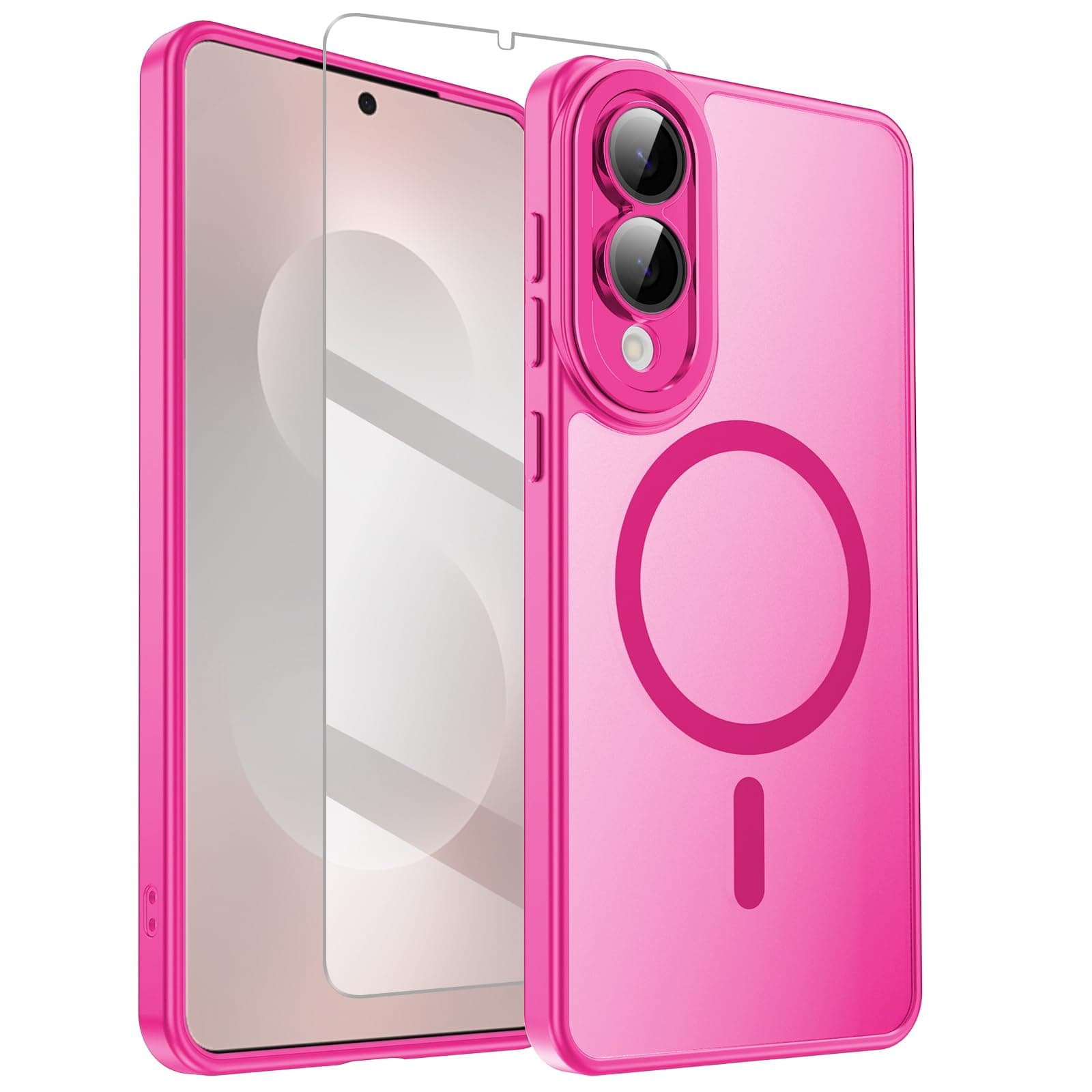 TSEHHOL for Samsung Galaxy S25 Edge Case with Screen Protectors & Full Camera Cover,Magnetic Galaxy S25 Edge Drop Shockproof Matte Translucent Protection Casas for Samsung S 25 Edge Case-Rose red