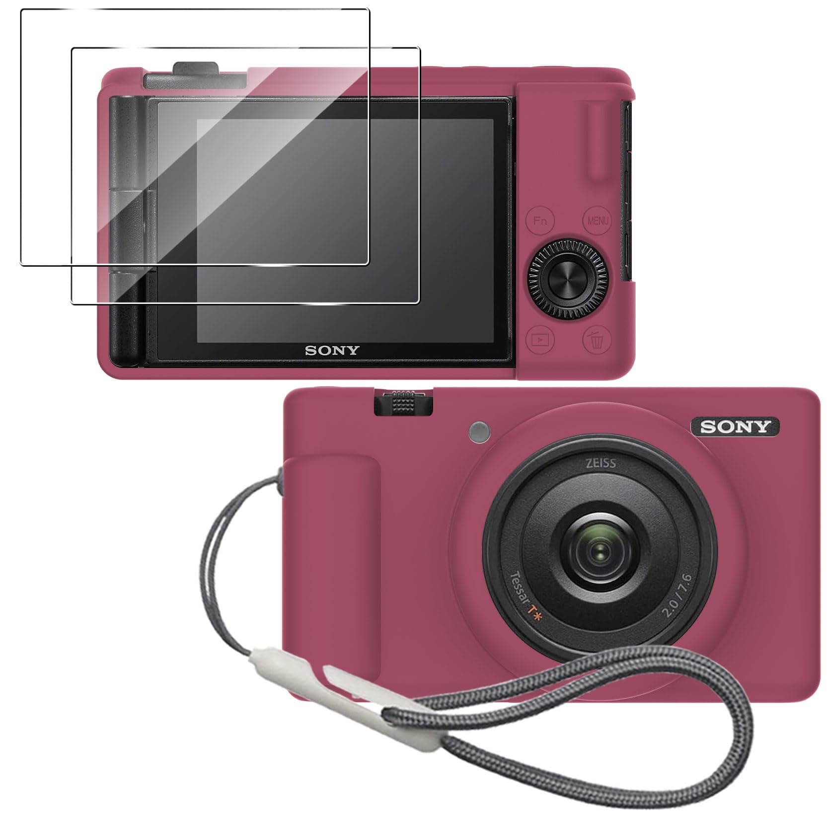 Tedubax Silicone Case for Sony ZV-1F/ ZV-1 II/ZV-1M2 Digital Camera with 2PCS Screen Protector and a Lanyard Sony ZV-1 II case-(red)