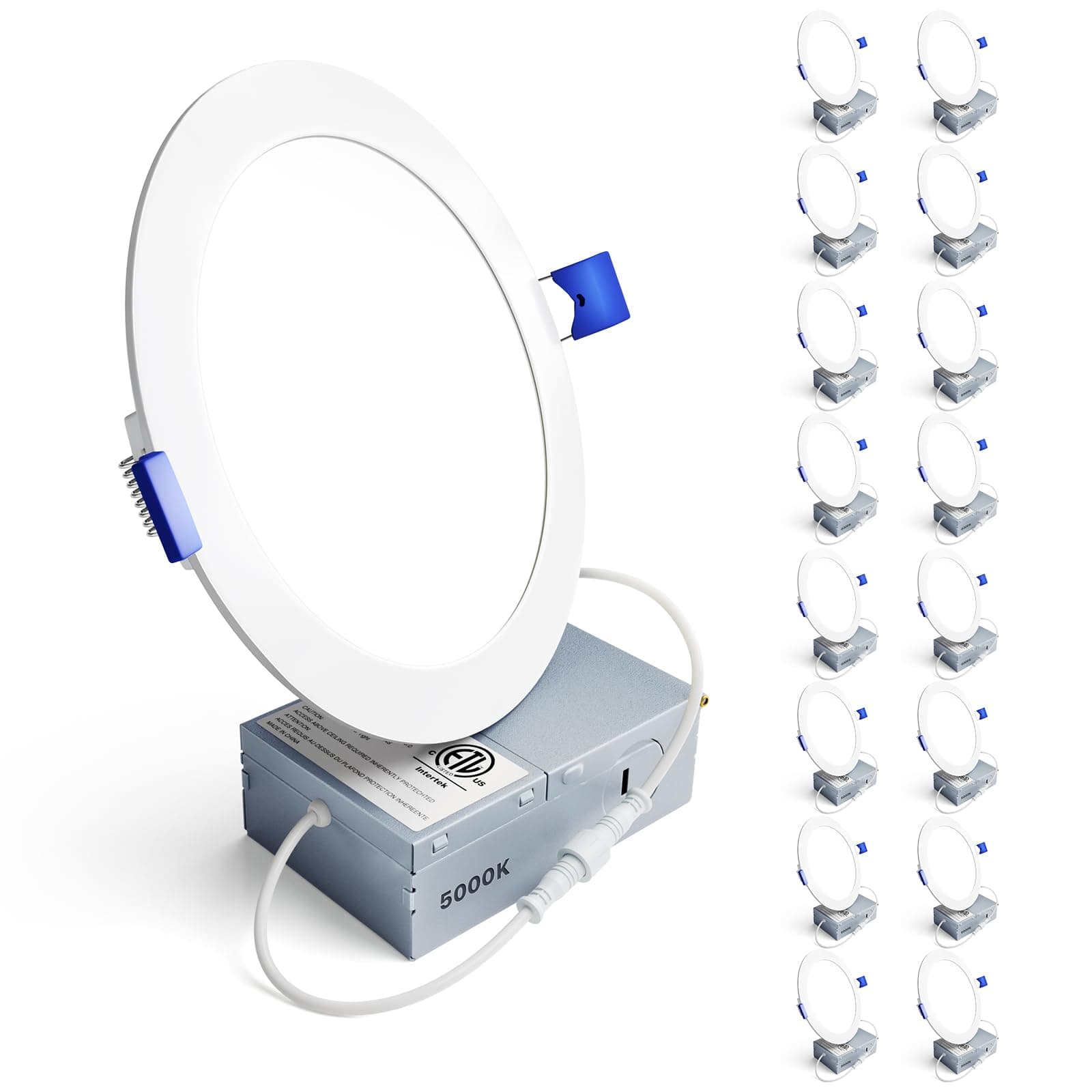 Ensenior 6Inch LED Recessed Slim Pot Light with Junction Box, 5000K, 12W 110W Eqv, Dimmable IC-Rated Ceiling Lighting, 1050LM High Brightness - ETL and Energy Star (16 Pack, Cool White)