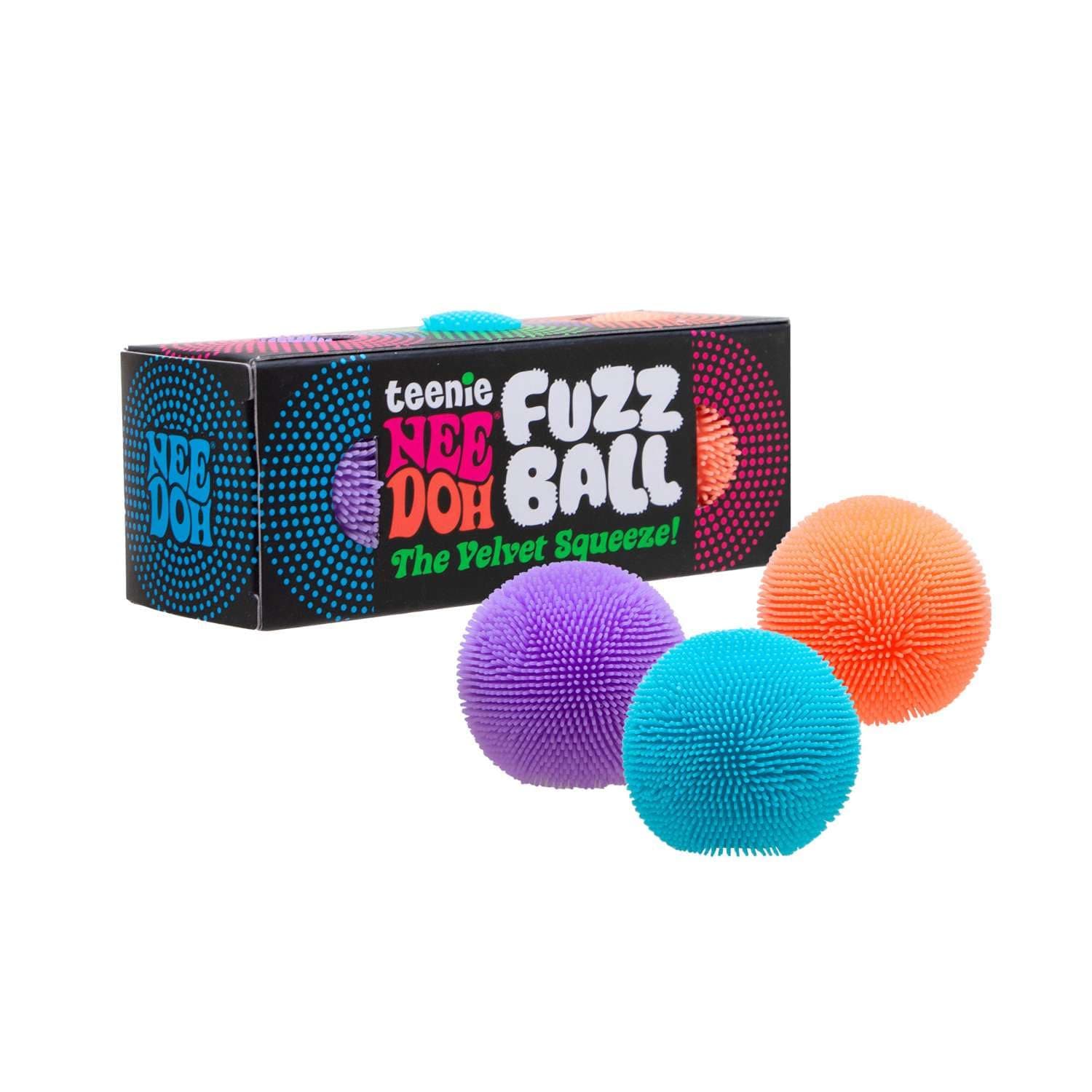 Schylling Teenie NeeDoh Fuzz Ball - Mini Sensory Toy with a Velvet Texture and Soft Cloud Squish - Ages 3 and Up - Color May Vary; Three Fuzz Balls Per Pack