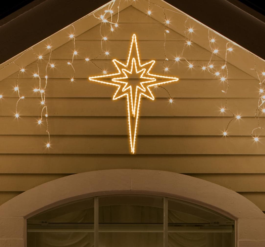 JUSTPRO [Large 43x32 Inch Super-Bright 216LED Bethlehem Star Neon Motif LEDs Outdoor Christmas Decoration with 11 Functions and Timer Waterproof for Outdoor Home Party Wall Hanging Holiday