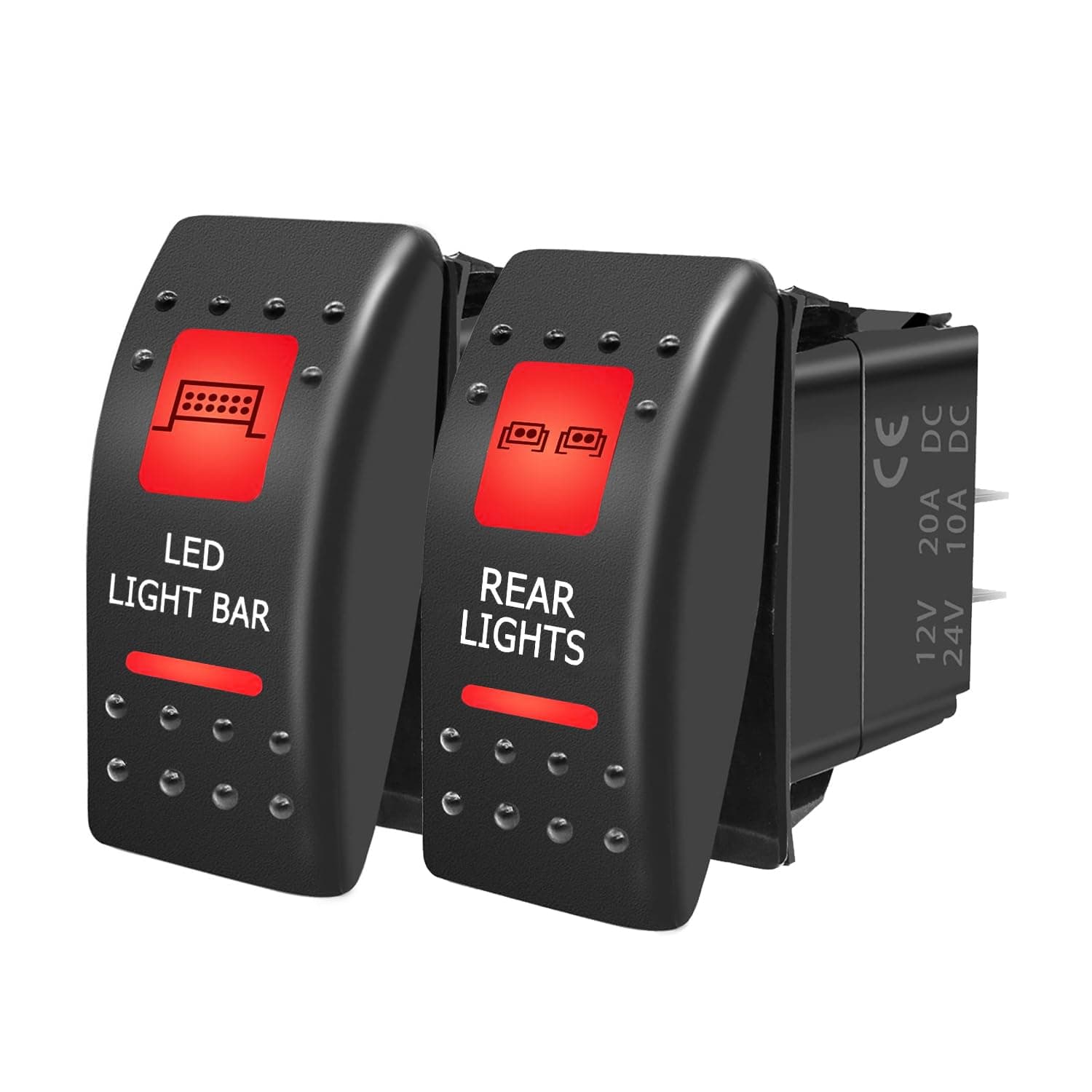 FXC - LED Light Bar + Tail Lights, Waterproof Rocker Switch, 5 Pin SPST On/Off Switch with Red Backlight 12V 24V Compatible with Polaris RZR Can-Am