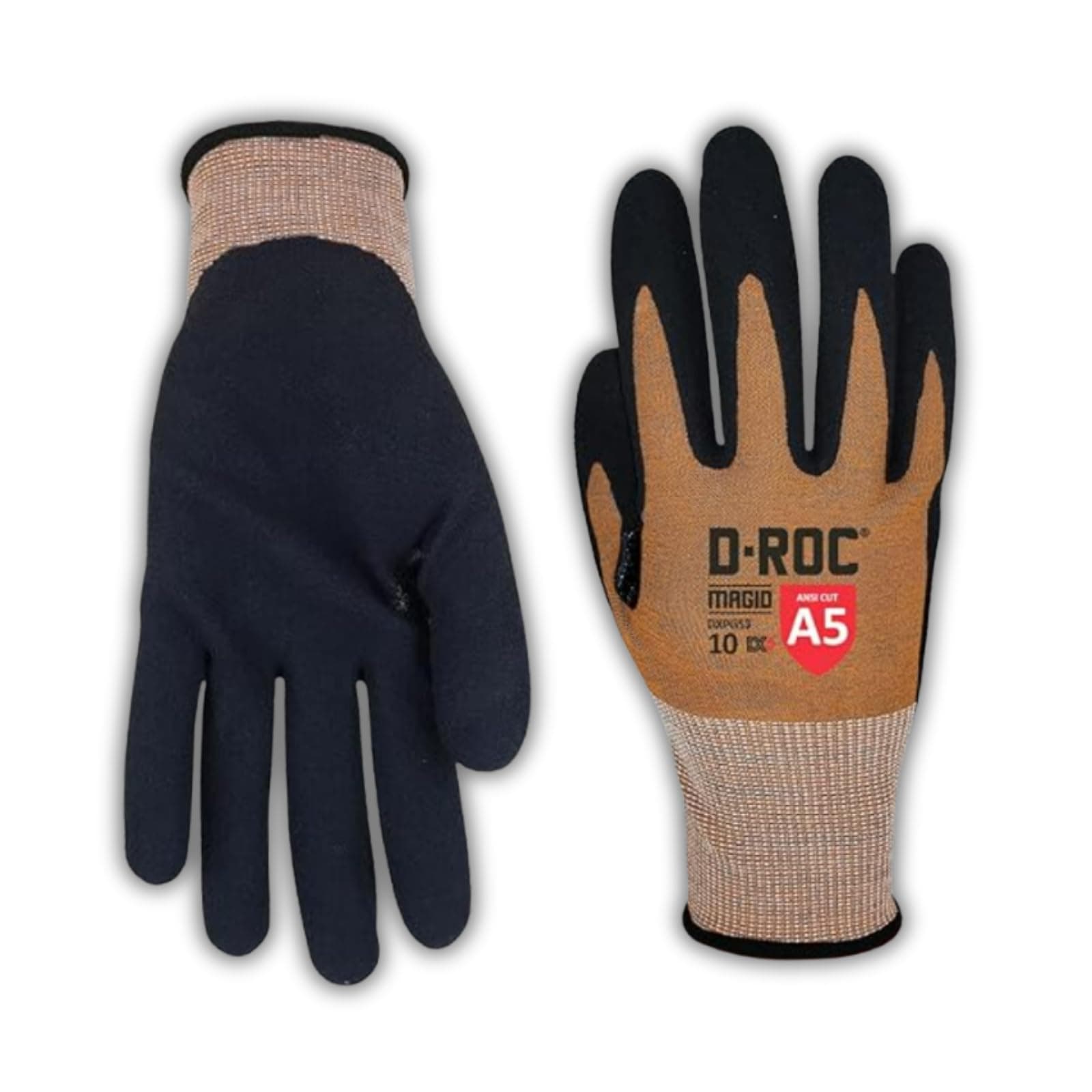 MAGID D-ROC ANSI A5 DX+ Technology VersaTek Grip Work Gloves, 1 Pair, Size 9/Large, DXPG53