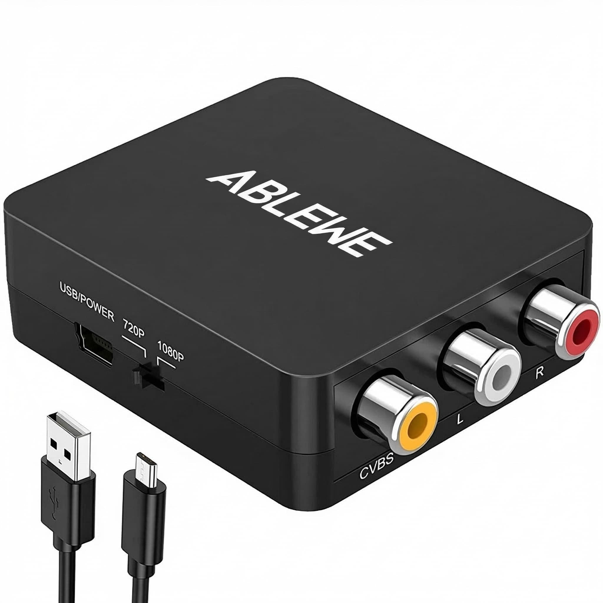ABLEWE RCA to HDMI,AV to HDMI Converter, 1080P Mini RCA Composite CVBS Video Audio Converter Adapter Supporting PAL/NTSC for TV/PC/ PS3/ STB/Xbox VHS/VCR/Blue-Ray DVD Players（with hdmi Cable）