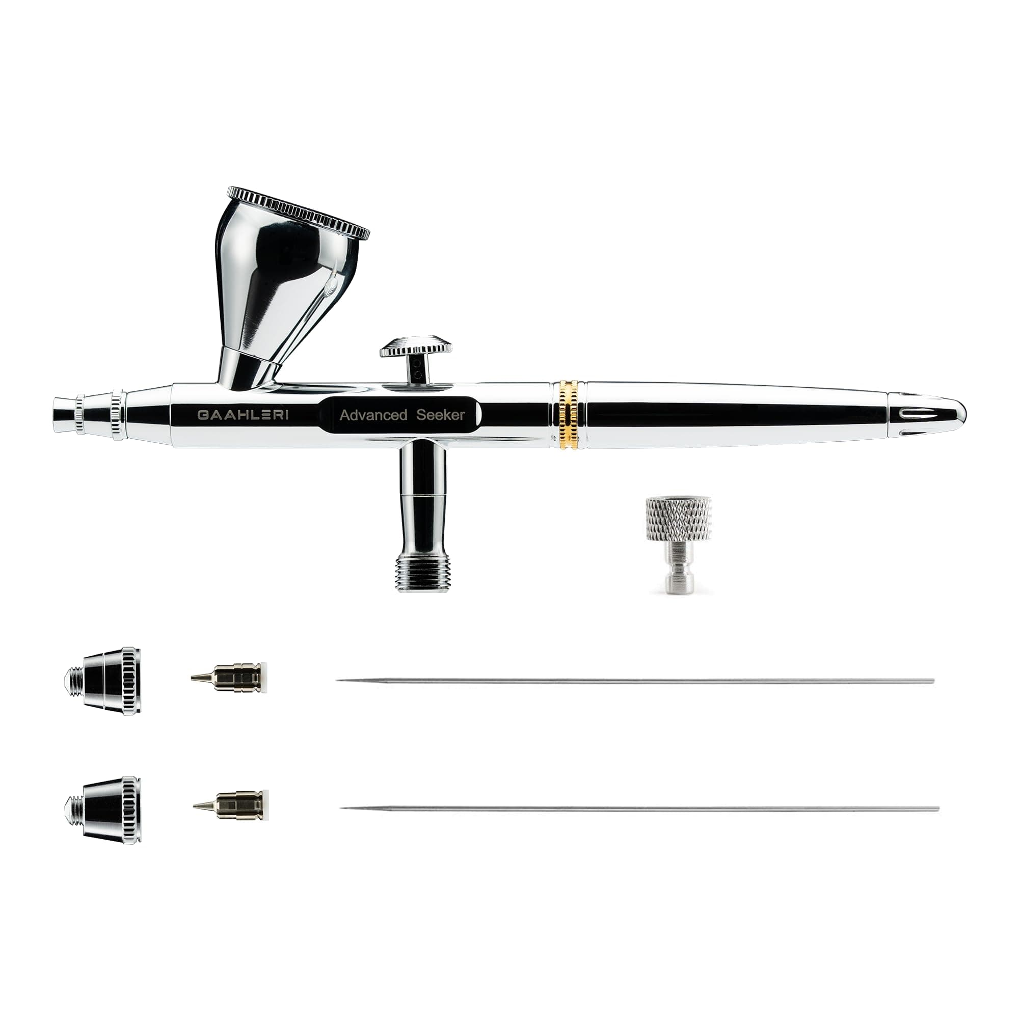 Gaahleri Airbrush Seeker, Dual-Action Gravity Feed with 6-Channel Quick-Release Nozzle, 0.3 & 0.5mm Dual Needle/Nozzle Set, 1/3oz Cup & Ergonomic Calm Island for Model Building Model Painting Art