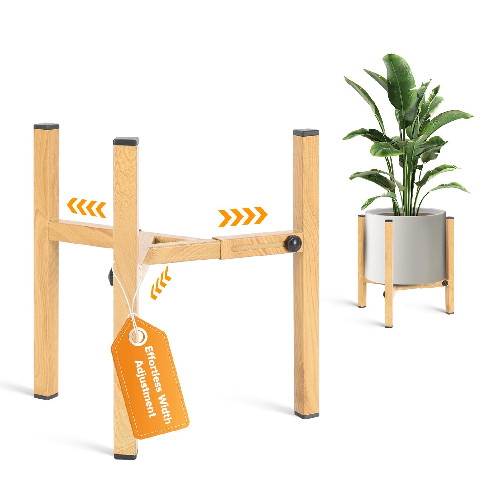 AZADESJET Plant Stand Indoor Adjustable, Metal Modern Indoor Plant Stand, Heavy Duty Plant Stands Outdoor Corner, Stable Plant Holder, Fits 8 to 12 Inches Pots, 1 Pack, Natural Wood-Grain