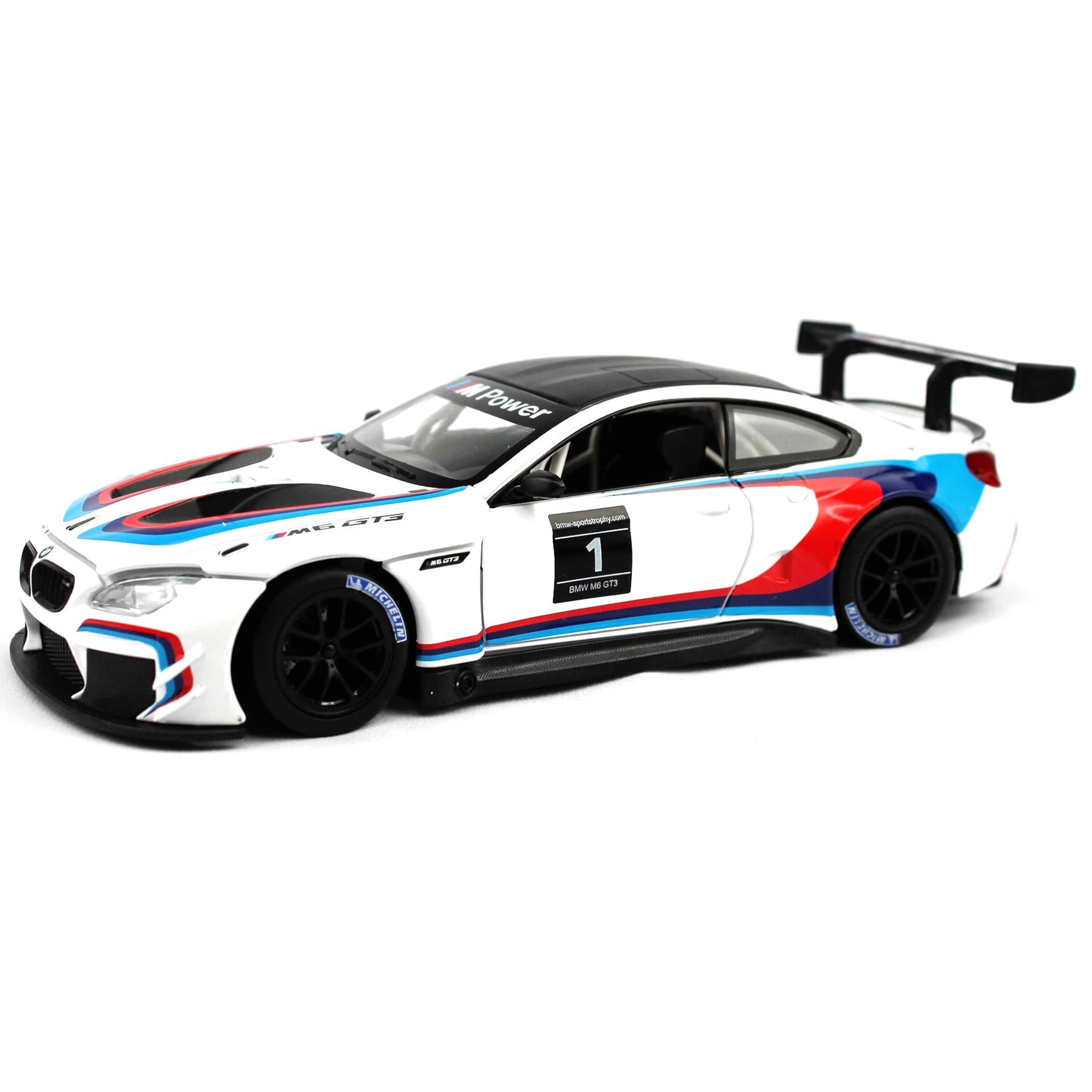 2018 BMW M6 GT3: White with Black Top and Stripes - 1:24 Model Car by Optimum Diecast