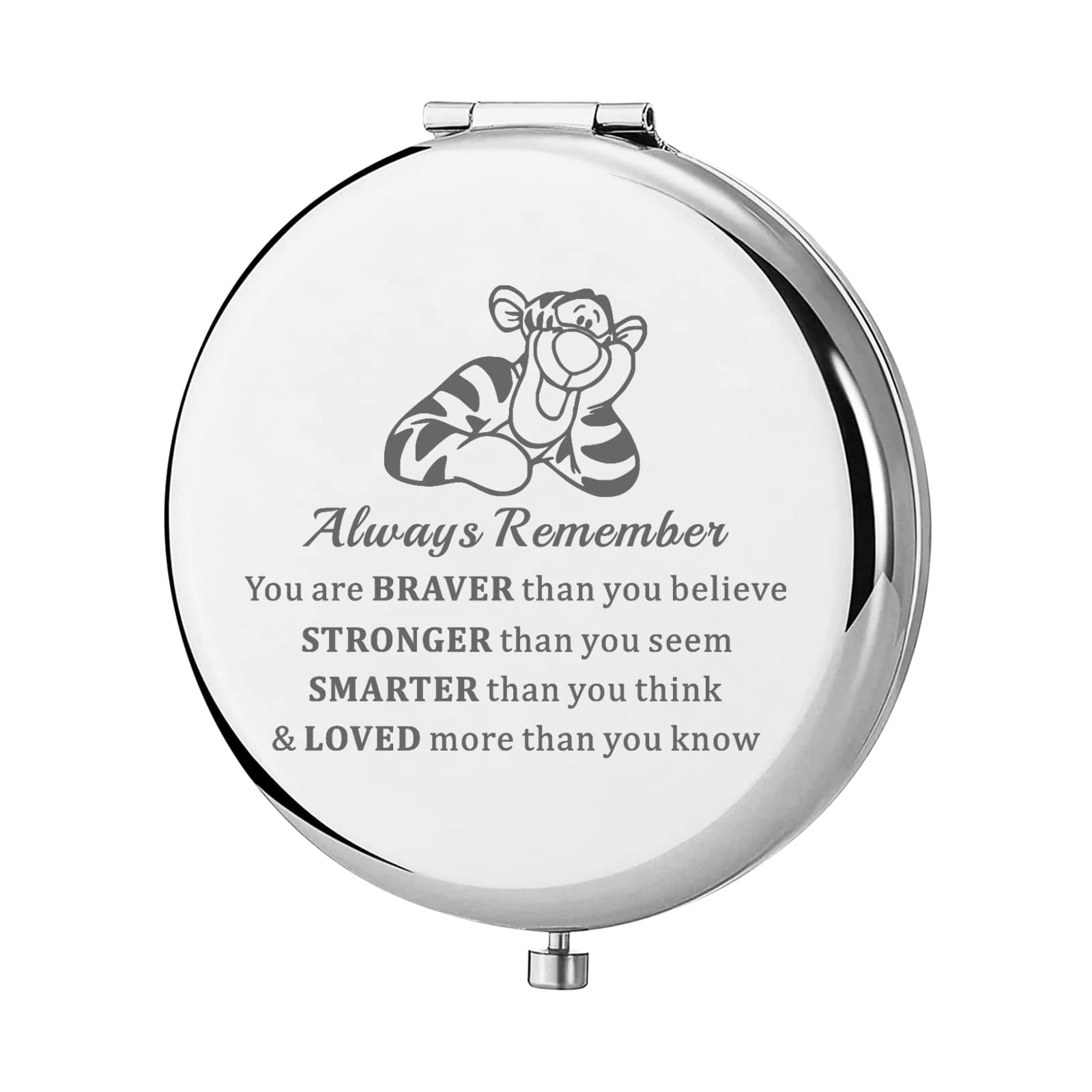 KEYCHIN Tiger Pocket Mirror Cartoon Movie Fans Gifts You are Braver Stronger Smarter Than You Think Compact Makeup Mirror for Women Girls Teenagers (Tiger Always-S)
