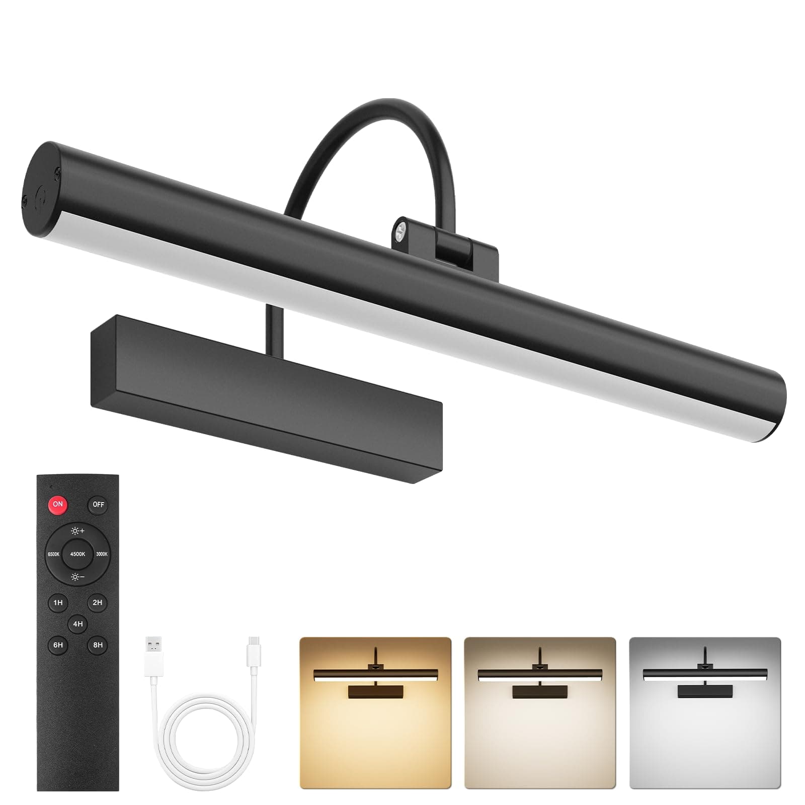 Bridika Picture Light for Wall with Remote, Rechargeable Battery Operated Picture Light, 3 Color Modes and Dimmable Classic Art Lights for Paintings, Gallery, Bedroom, Bathroom with Timer Black 1