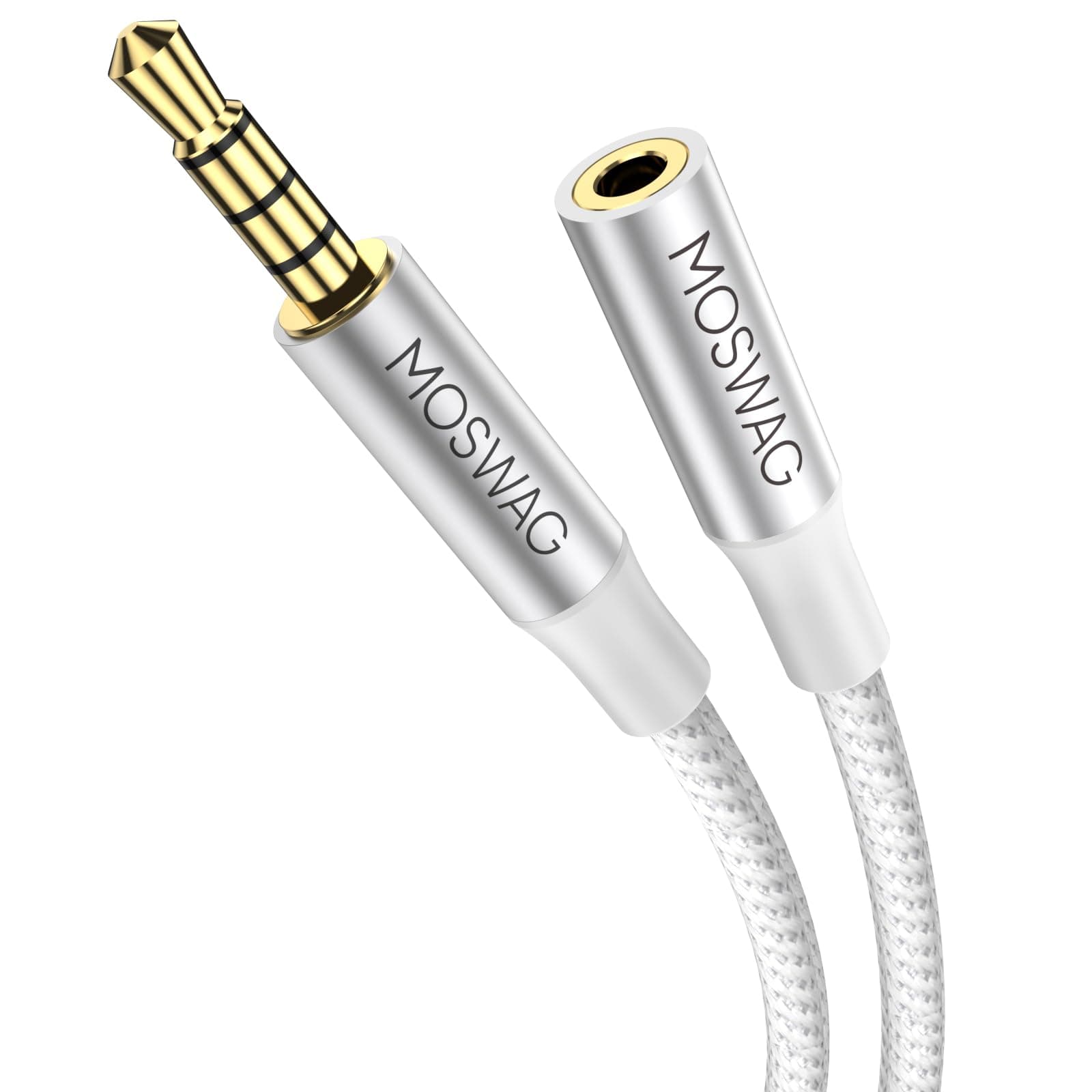MOSWAG 32.8FT/10M 3.5mm Male to Female Extension Cable with Microphone Stereo Audio Adapter Nylon Braided Compatible for Home/Car Stereos Smartphones Headphones Tablets Media Players and More