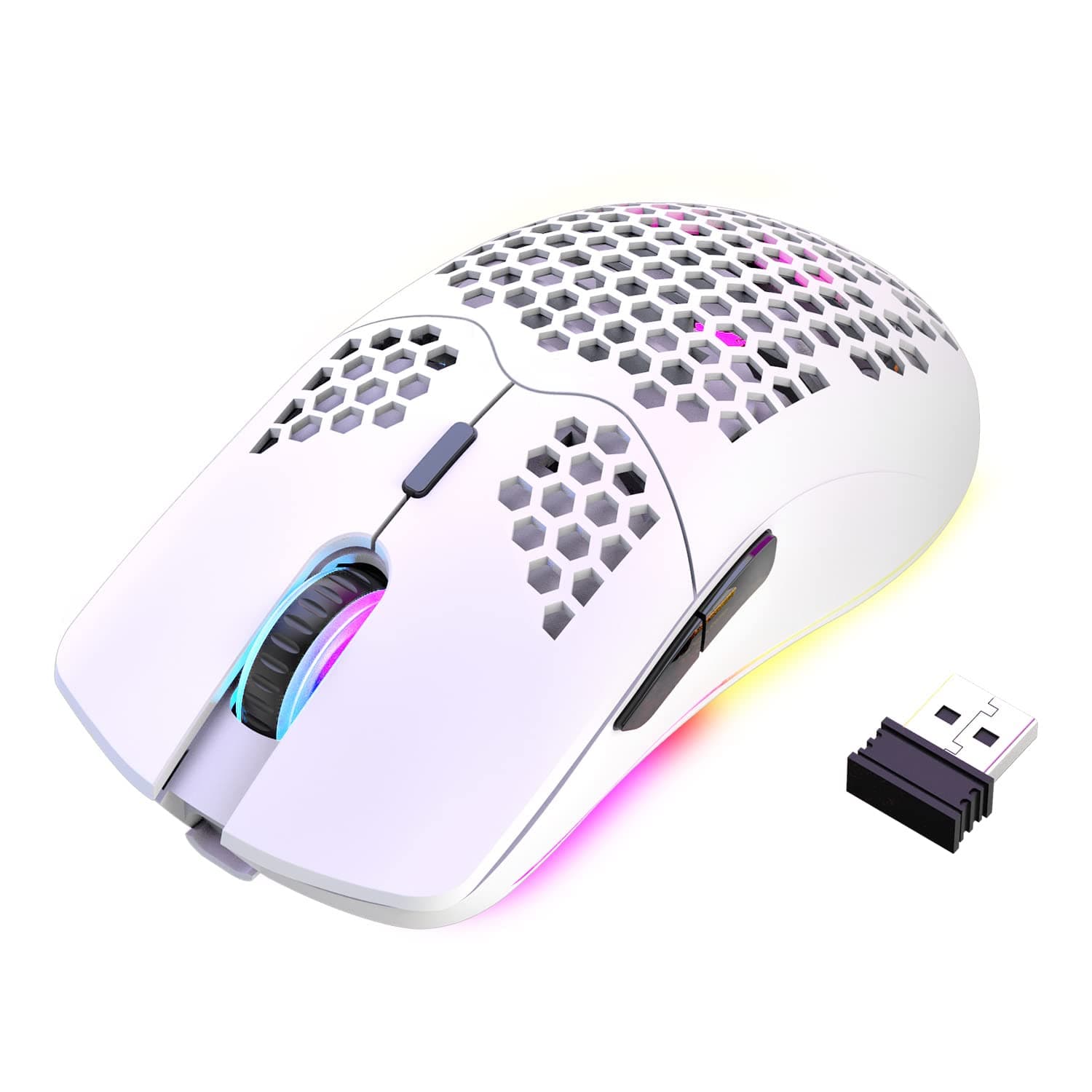 Wireless Gaming Mouse Lightweight Honeycomb Design 3200 DPI Rechargeable Gaming Mouse with 16 Rainbow Backlit, USB Receiver,Compatible with PC Gamers and Xbox and PS4 Users