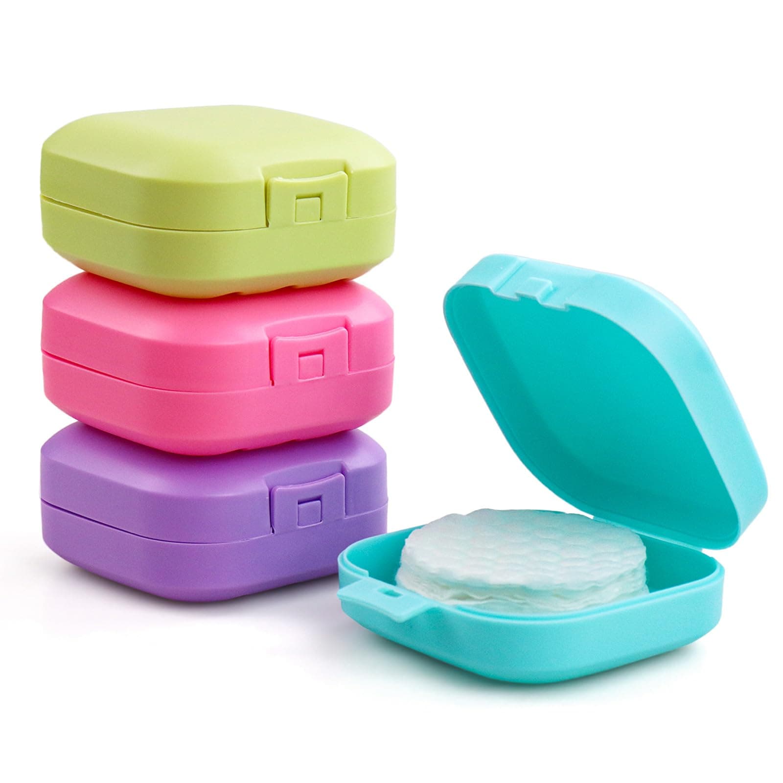 Etenpo Plastic Square Cotton Pad Holder Pack of 4 Cosmetic Cotton Pad Holder Multiple Colors Portable Travel and Sealed Suitable 4 Colors for Makeup Remover Cotton Cotton Balls Beads