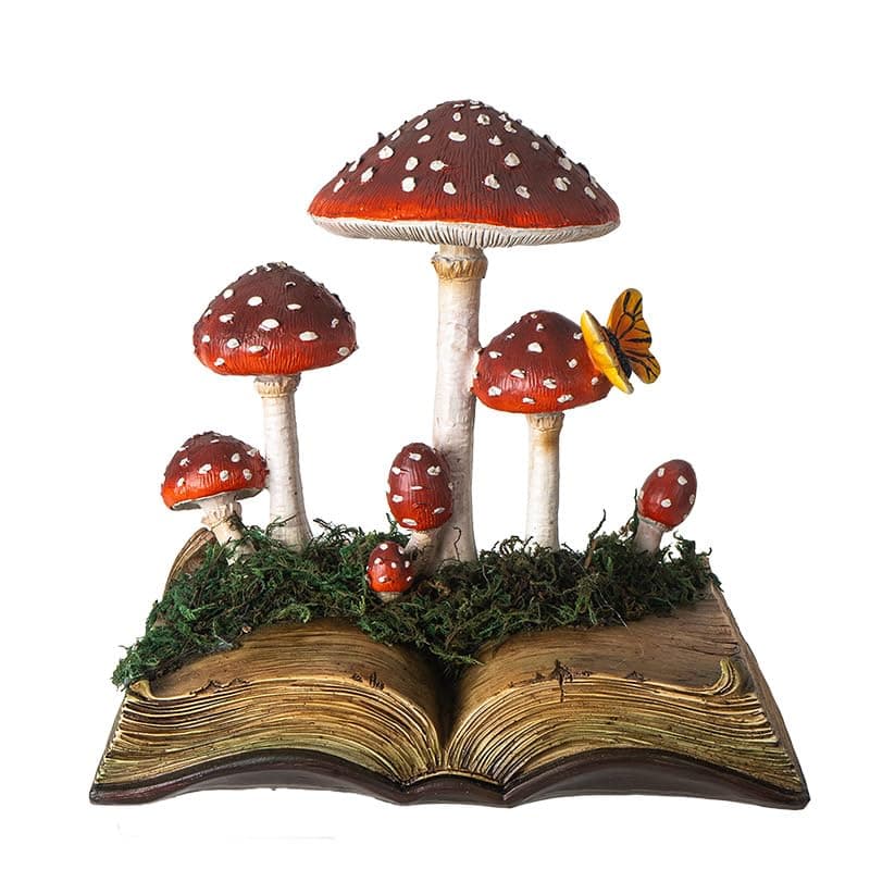 Pacific Giftware Mushrooms on Book Resin Mushroom Sculpture Art Great for Mushroom House Garden Disaply or Outdoor Fairy Inspired Garden Decor 7.99" Long