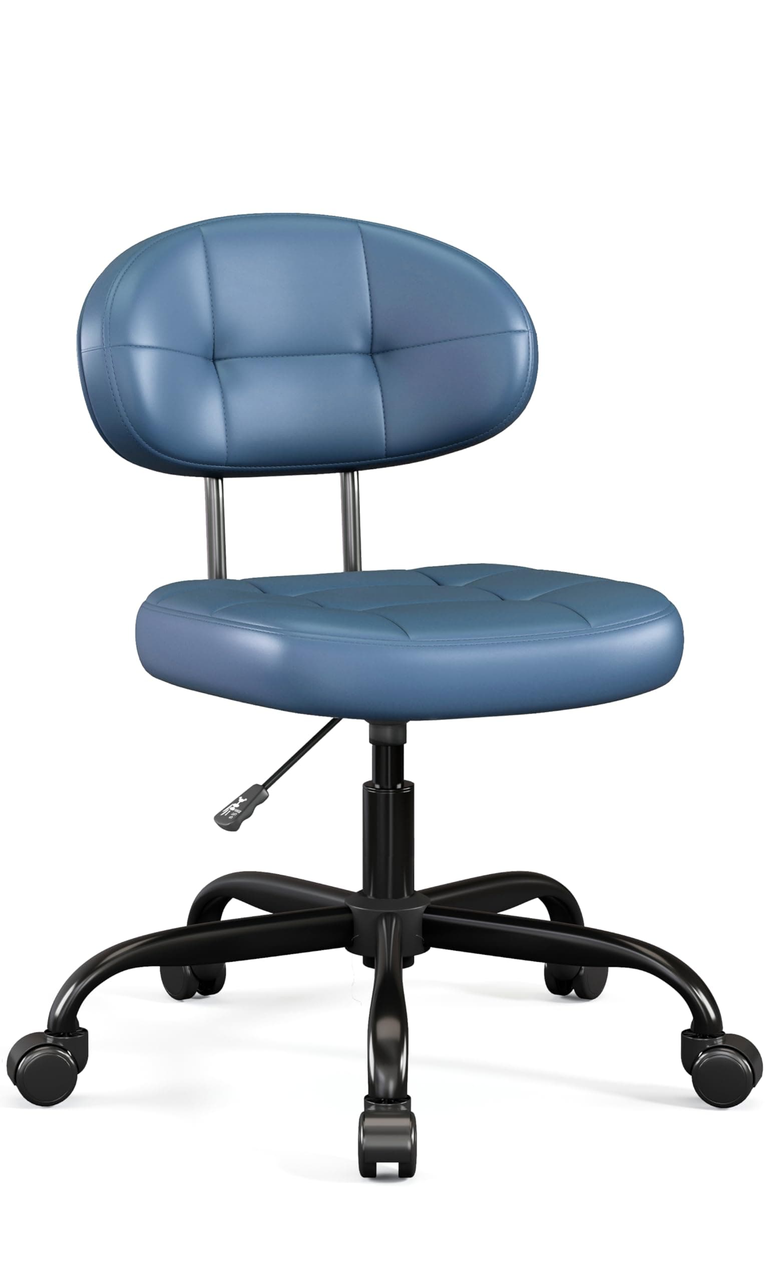 Misolant Vanity Chair with Back, Small Armless Cute Office Chair with Wheels and Lumbar Support, Comfy PU Leather Desk Computer Chairs with Adjustable Height, 360°Swivel for Home Bedroom Navy Blue