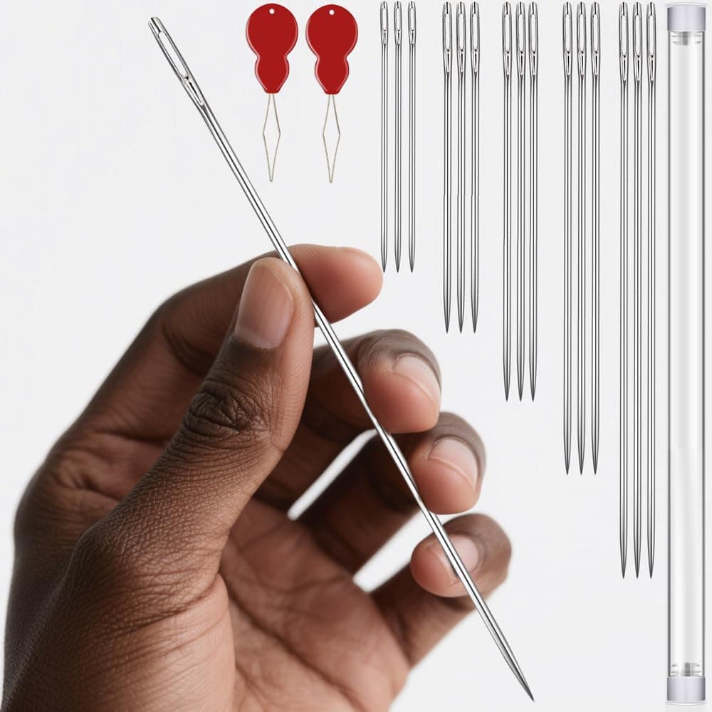 15Pcs 5 Sizes 4‑8 Inch Large‑Eye Extra Long Upholstery Hand Sewing Needles