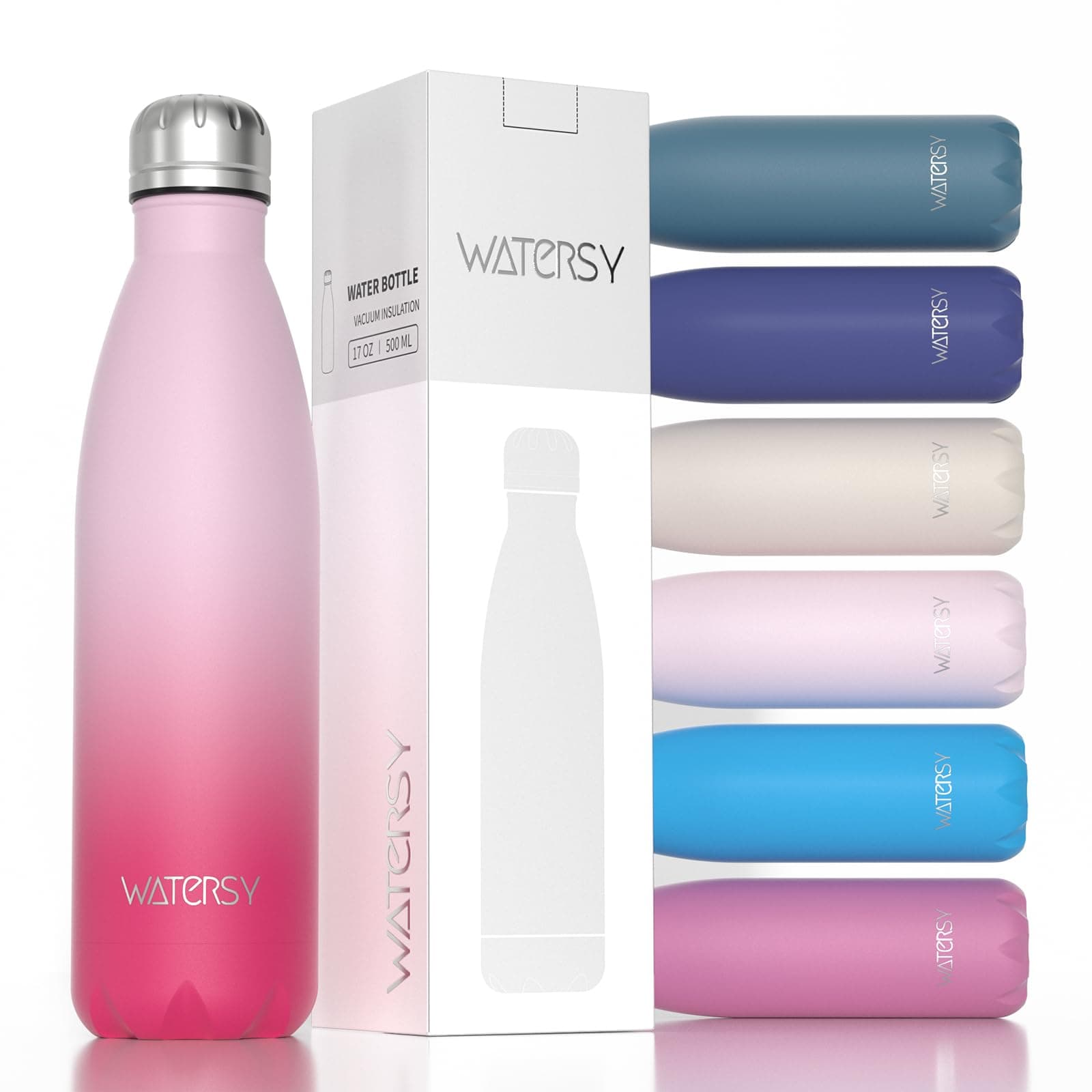 WATERSY Stainless Steel Water Bottles,17oz/500ml Insulated Water Bottles,Deux Pink Metal Water Bottle Keeps Drink Cold and Hot,BPA Free Kids Water Bottles for School,Gym,Travel,Sports