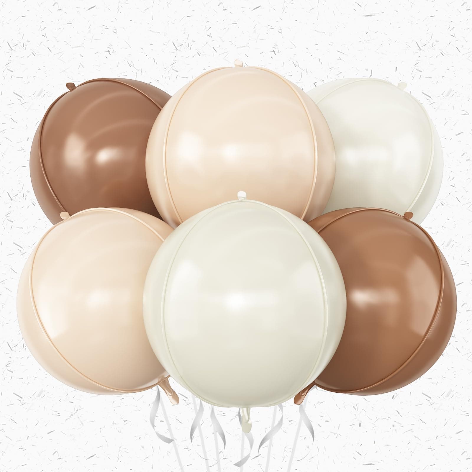 6 Pcs Giant 4D 22" Bohemian Cream Nude Beige Round Foil Balloons for Birthday Baby Shower Engagement Party