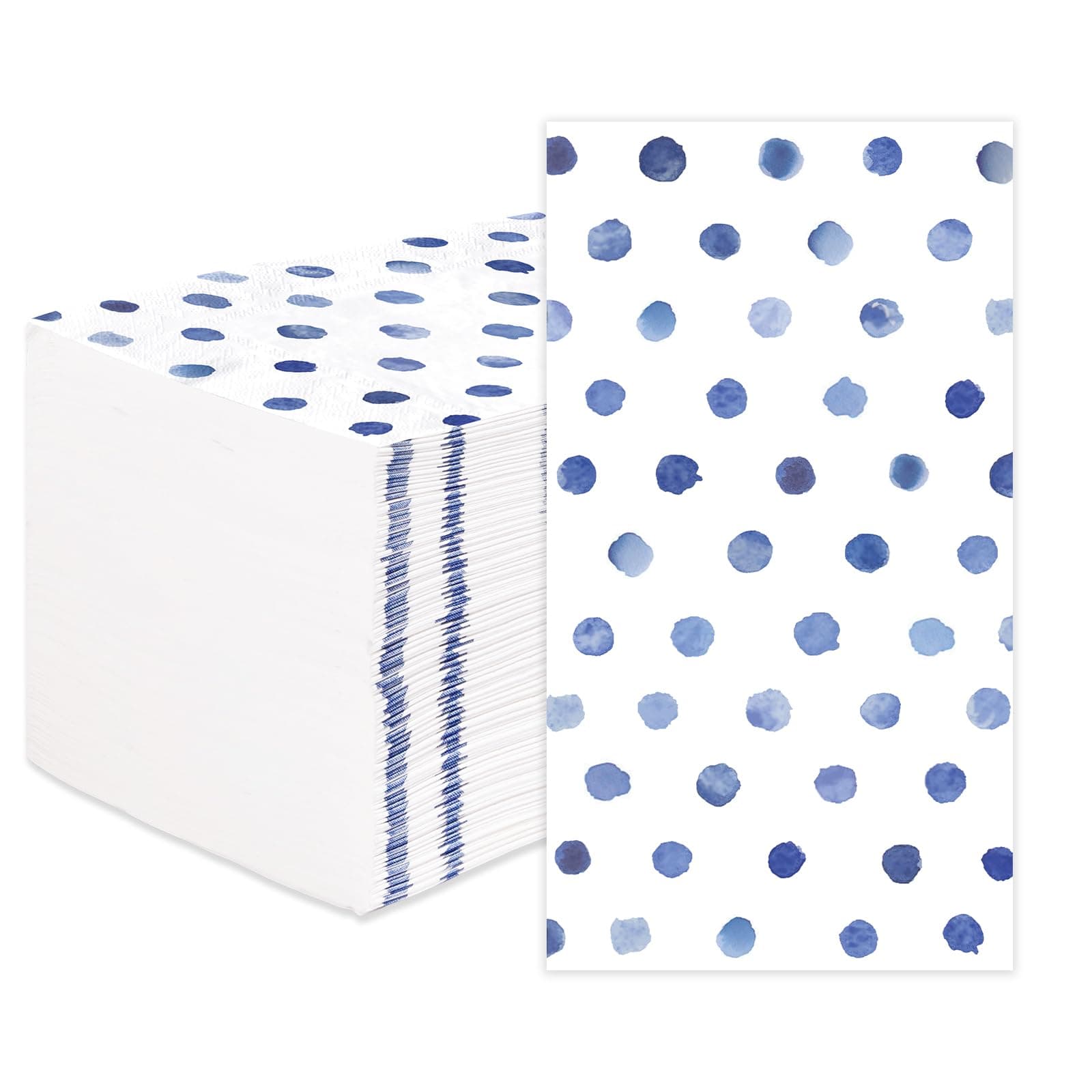 100 Pcs Blue Polka Dots Paper Cocktail Napkins 3 Ply Watercolor Blue Disposable Absorbent Hand Towels Boho Vintage Guest Napkins for Wedding Party Lunch Dinner Bathroom Kitchen Decorations