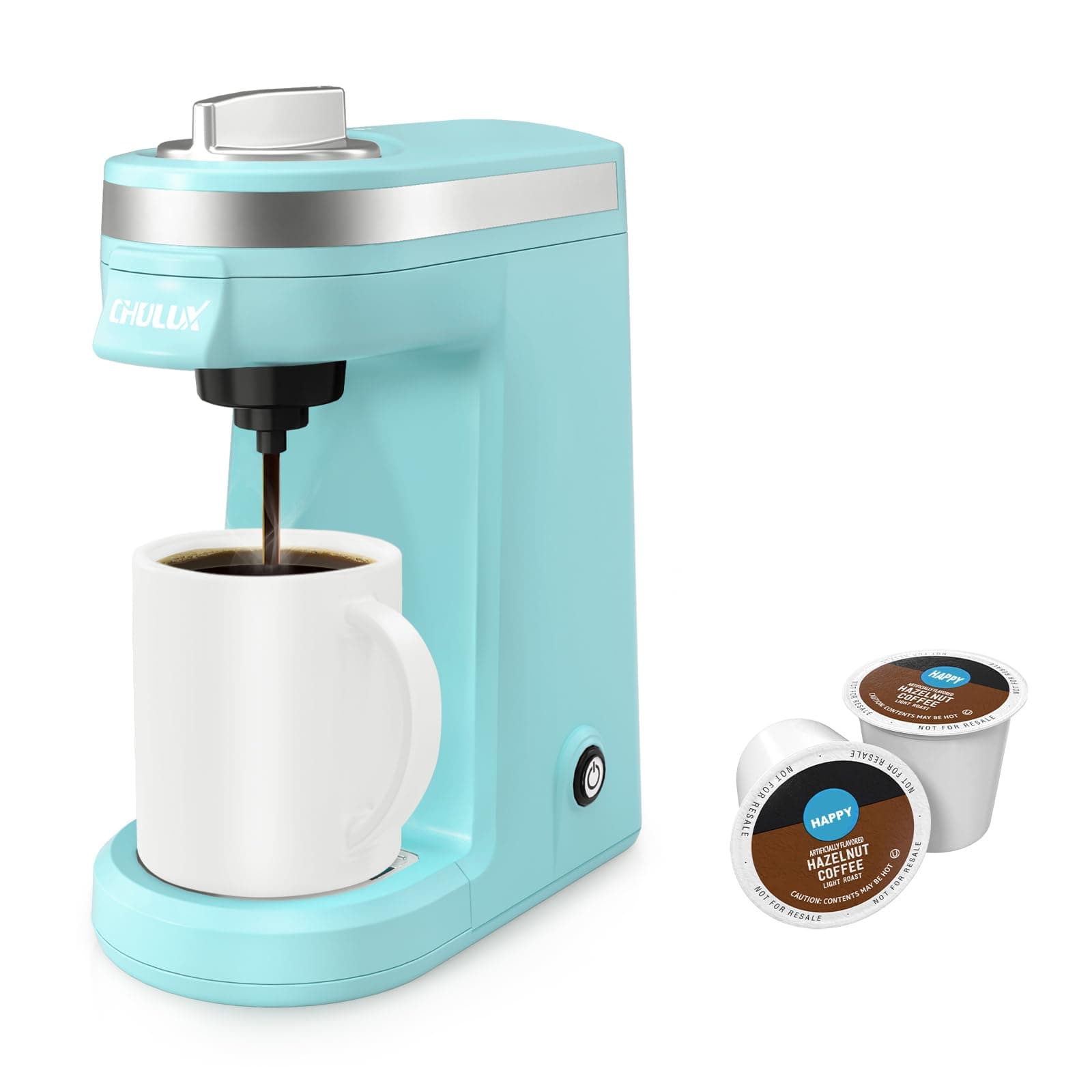 CHULUX 2-in-1 Mini Travel Coffee Maker for K-Pod, Single Serve Coffee Maker for American Cup, Lightweight Pod Coffee Maker, Aqua