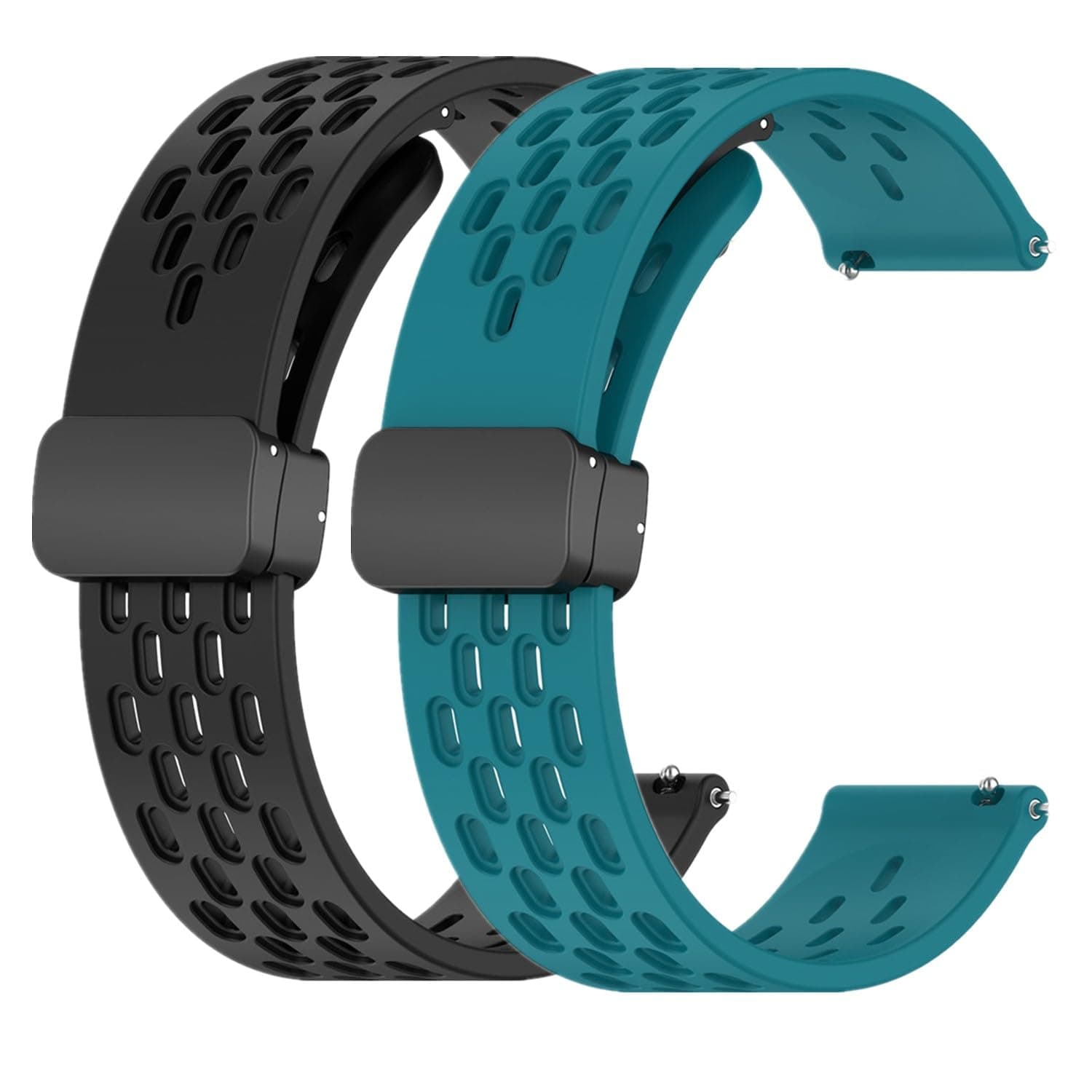 Huwokxix 22mm Watch Strap Compatible with Garmin Vivoactive 4/Venu 3/Venu 2, Adjustable Silicone Sport Folding Buckle Replacement Band for Garmin Forerunner 255/265 Music (Black+Green)