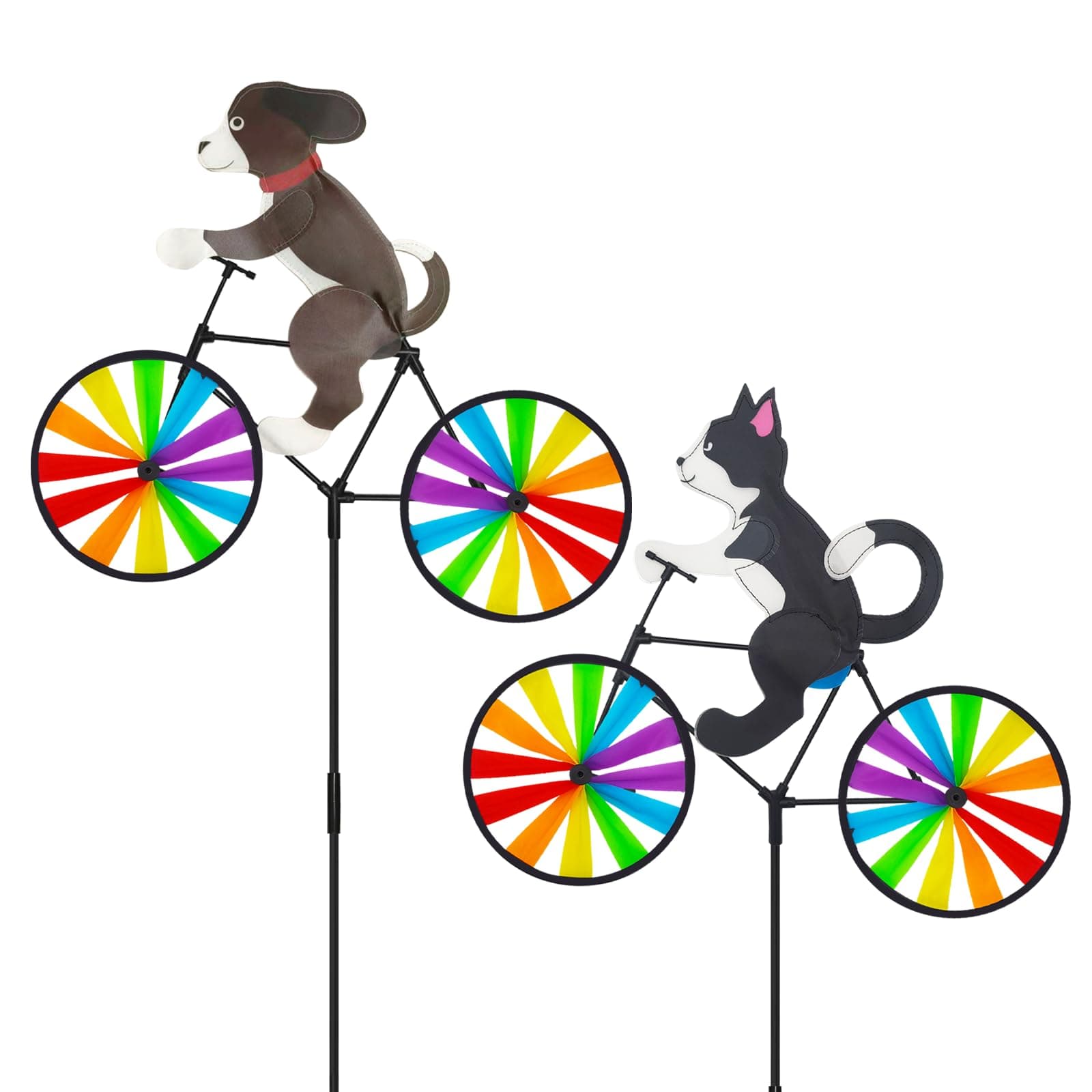 MuuXii 2 Pack Animal Bike Spinners Decoration 20.9 inch, Dog and Cat Pinwheels Colorful, Large Sized Whirligigs Windmill, Garden, Outdoor Courtyard, Lawn, Decoration Wind Spinner