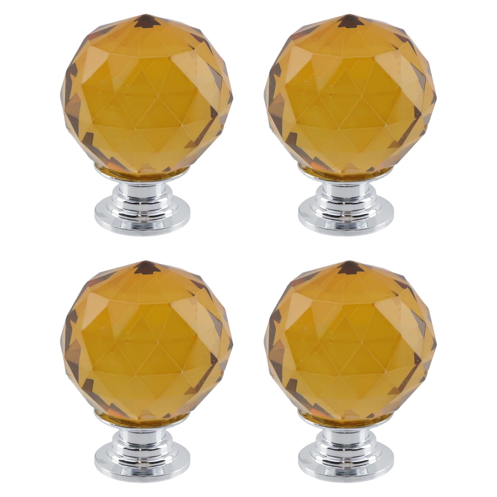 Dahszhi 4Pcs Spherical Diamond 1.18"/30mm Crystal Glass Pull Handle Cabinet Knobs Cupboard Drawers Cabinet Dresser Bookcase Wardrobe,Silver-Amber