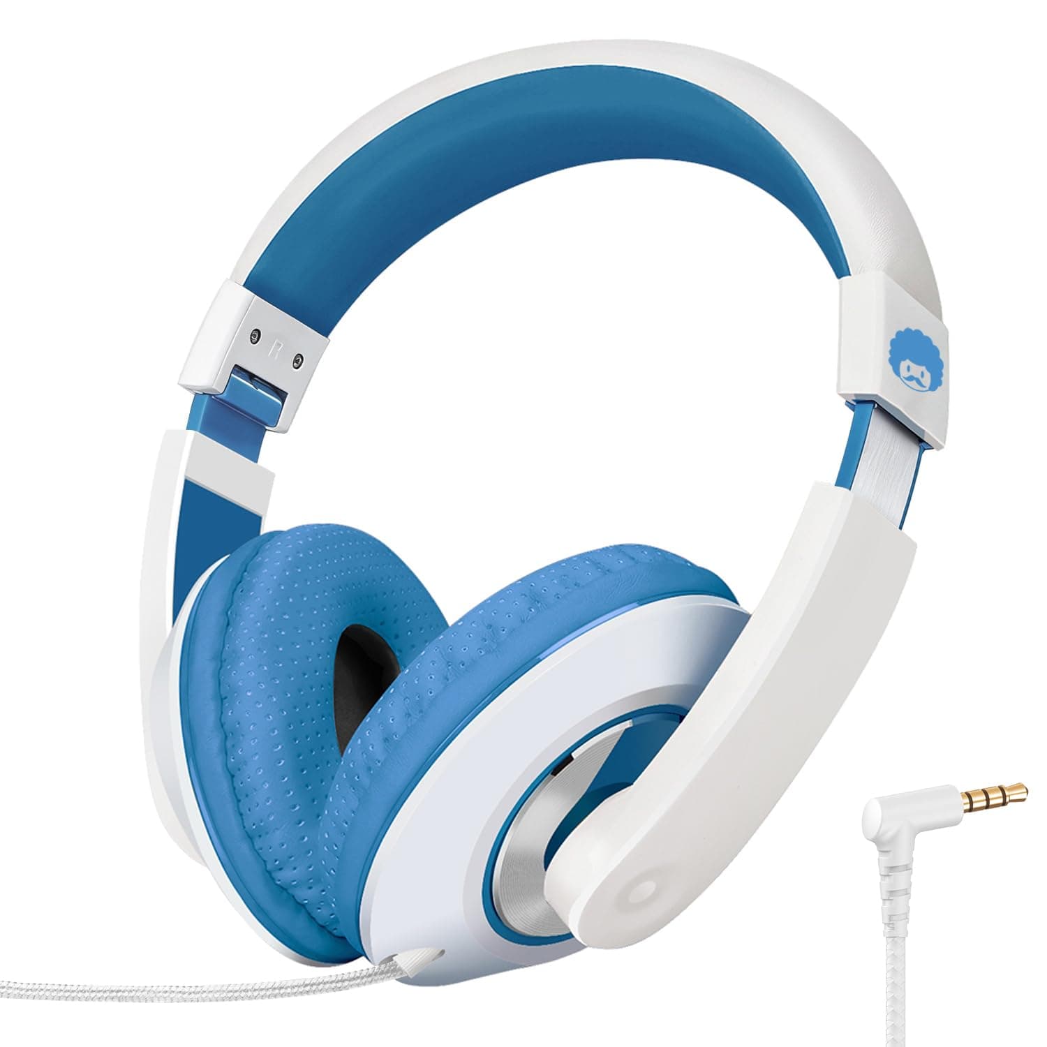 Rockpapa Comfort Kids Headphones, Over Ear Childrens Head Phones with Adjustable Headband, Stereo Sound, Wired Headphone for Kids Girls Teens Adults (White Blue)
