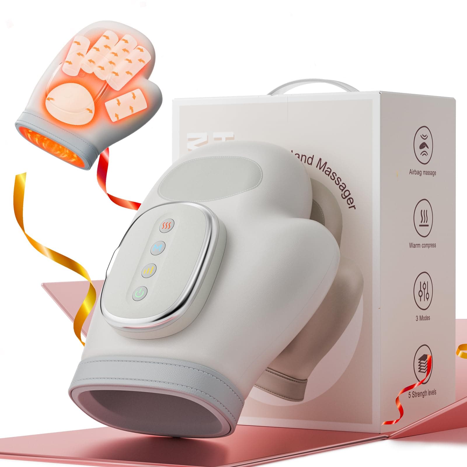 Cordless Hand Massager with Heat and Compression, Electric Hand Massager for Arthritis and Carpal Tunnel Relief, 3 Modes 3 Heat Levels 5 Compression Settings Hand Massage, Ideal Gifts for Women/Men
