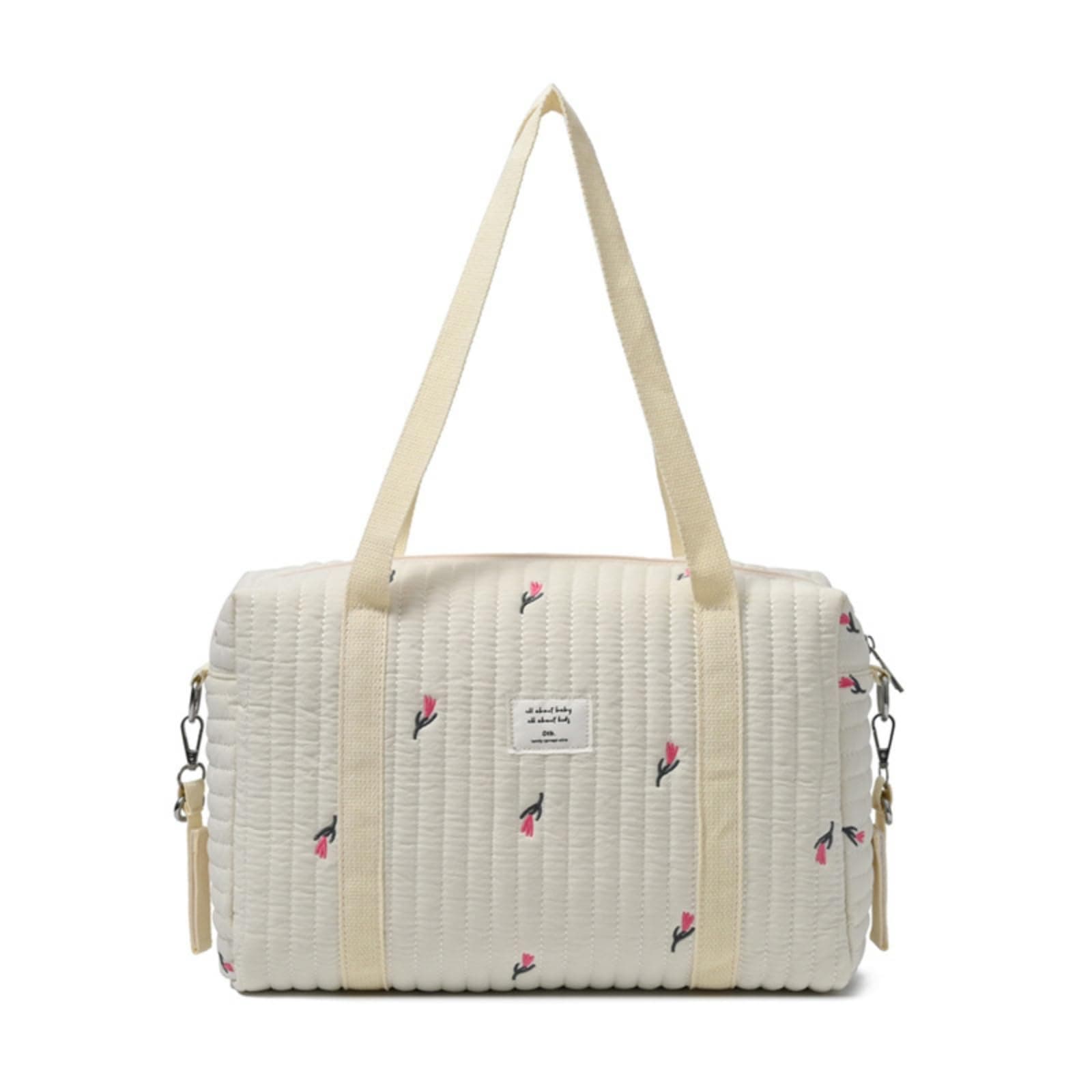 Amagogo Tote Diaper Bag Organizer Carryall Quilted Shoulder Bag With Zippered, Pink Floral Pattern