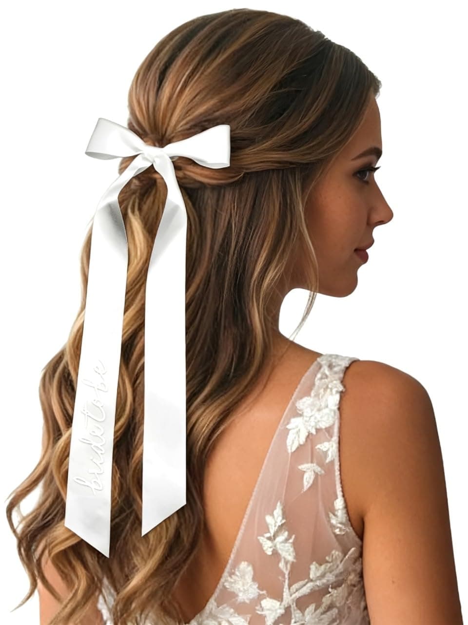 SAWINDA Bride To Be Hair Bow White Embroidered Bowknot Clip Organza Bride Bow for Wedding Bachelorette Bowknot Hair Clip Bridesmaid Hair Favor for Women and Girls Bridal Shower Bachelorette Party
