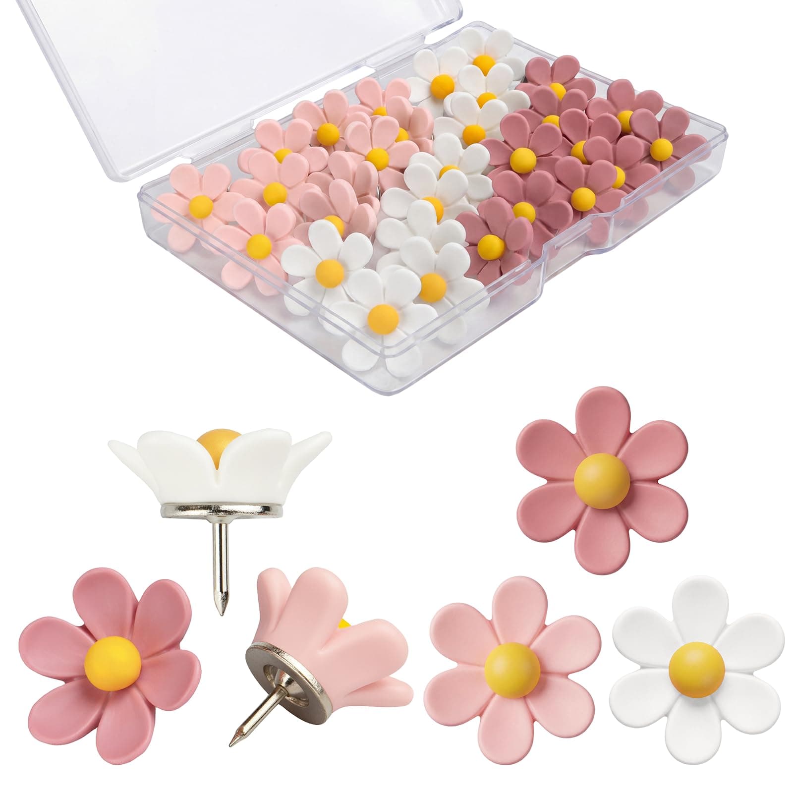 Sohalejr 30 Pcs Flowers Push Pins Decorative Thumb Tacks in 3 Colors Cute Office Decor for Women Cork Board Bulletin Board, Photos Wall Maps and Other Offices Schools Supplies Christmas Decoration