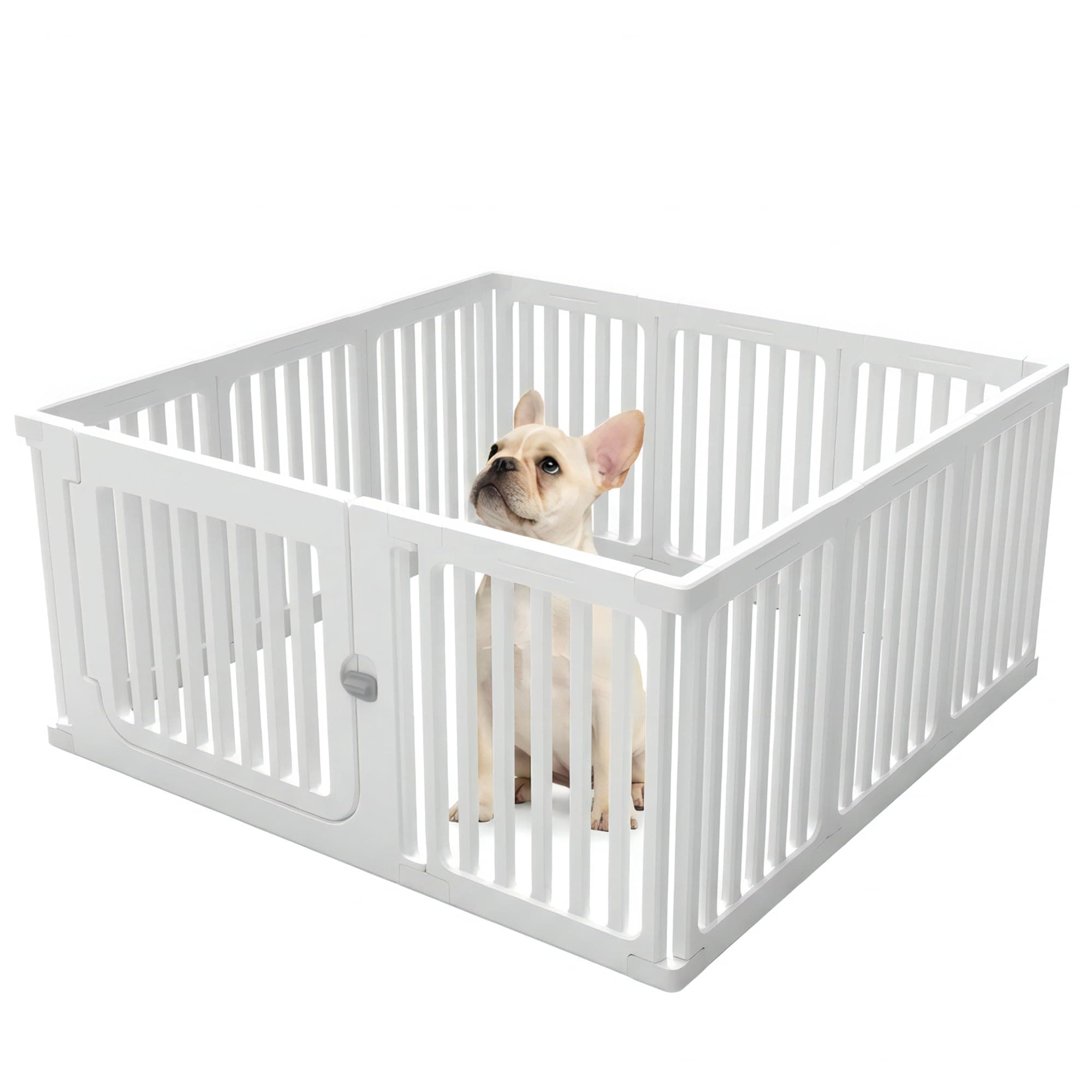 23.6“ H Plastic Dog Playpen, 11 Panels Expandable & Durable Pet Fence - Indoor & Outdoor Portable with Secure Locking Door, Durable Safety Play Pen with Puppy, Cat(Black) (White, 23.6'' H, 11 Panels)