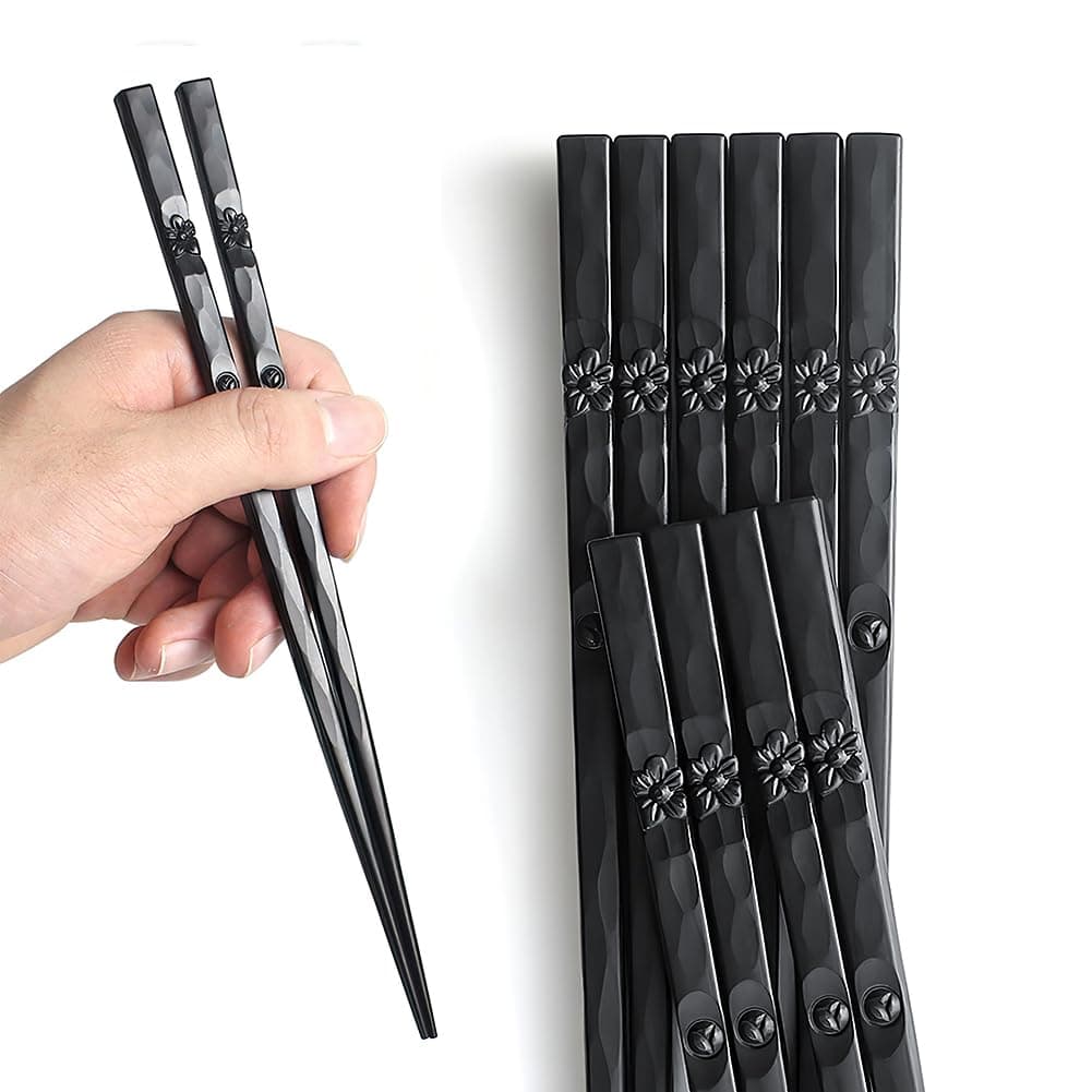 YFWOOD 5 Pairs Fiberglass Chopsticks, Dishwasher Safe Reusable Chopsticks, Non Slip Japanese Style Chop Sticks, 9 Inch - Black