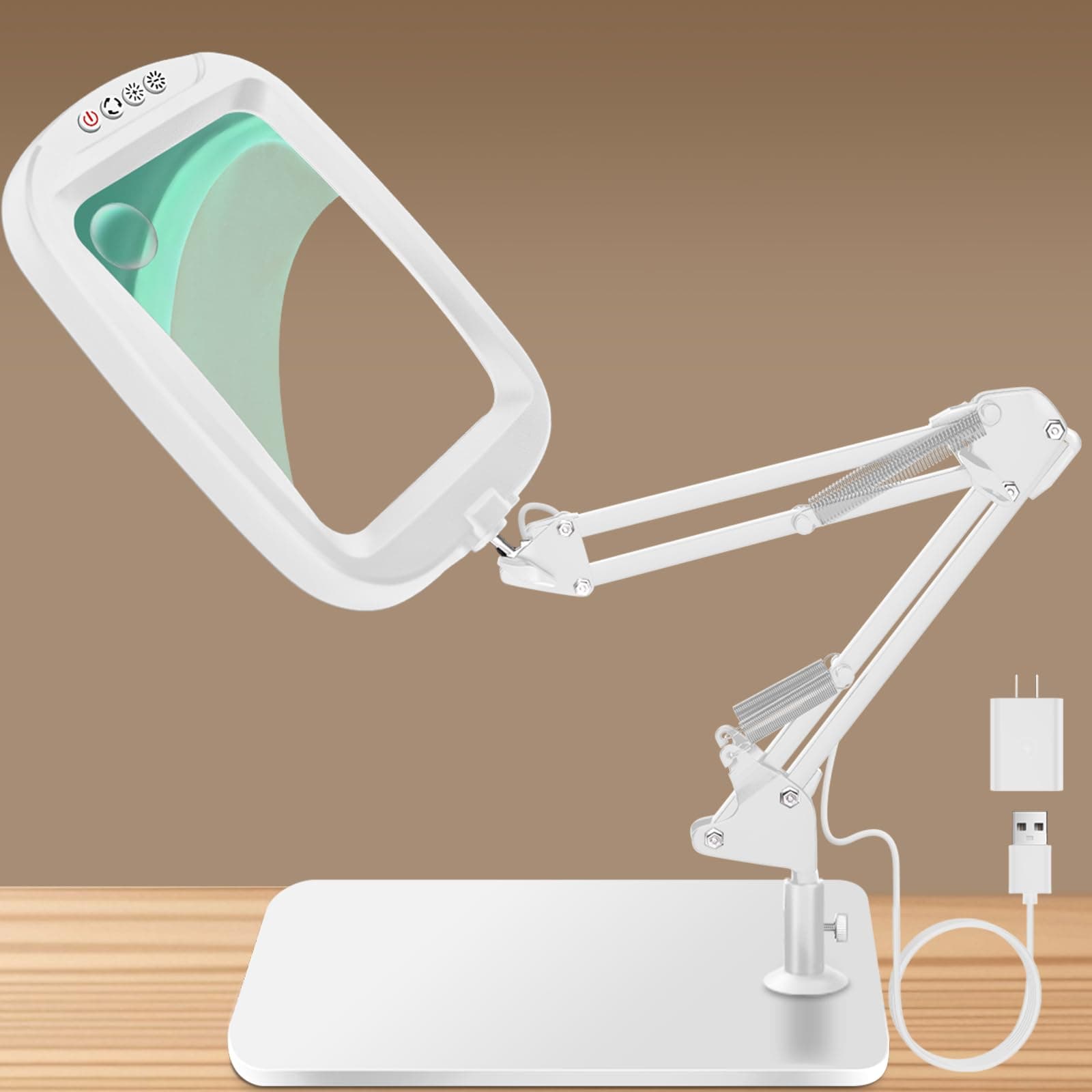 10X 30X Extra Large Magnifying Glass with Light and Stand,7-inch Lighted Magnifier,5 Color Modes Stepless Dimmable,Rectangle Hands-Free Magnifying Glass Desk Lamp for Reading Craft Hobby Close Work WB