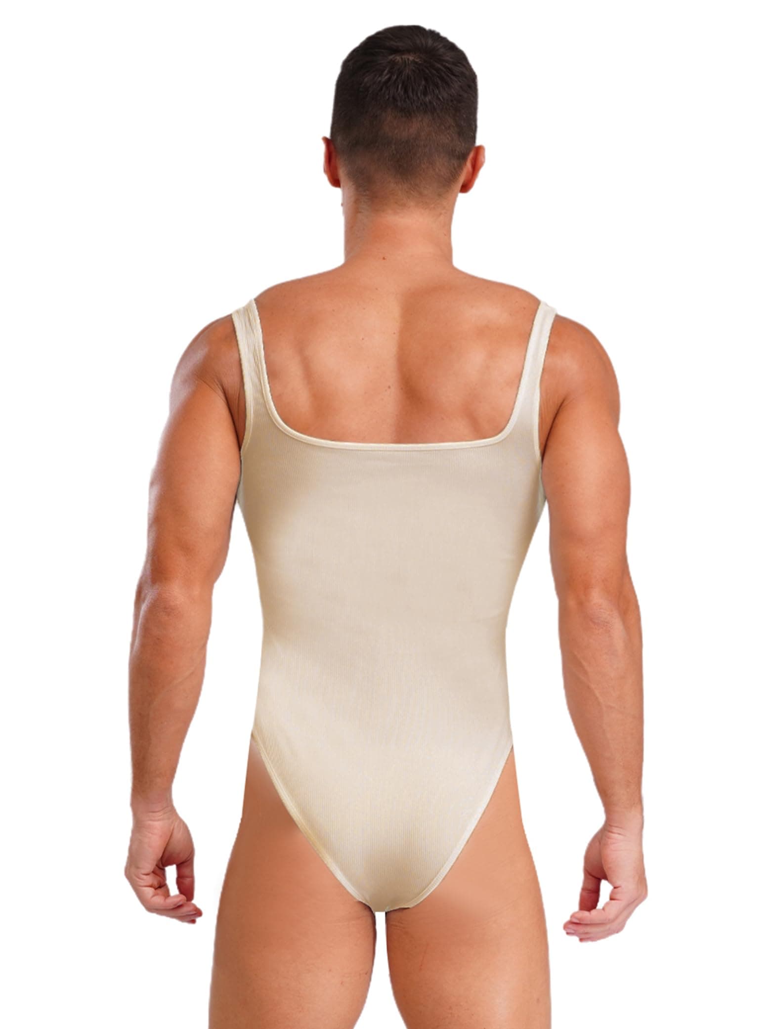 Jugaoge Mens One-Piece Swimsuits Sleeveless High Cut Bodysuit Low Back Leotards Wrestling Singlet Nude X-Large