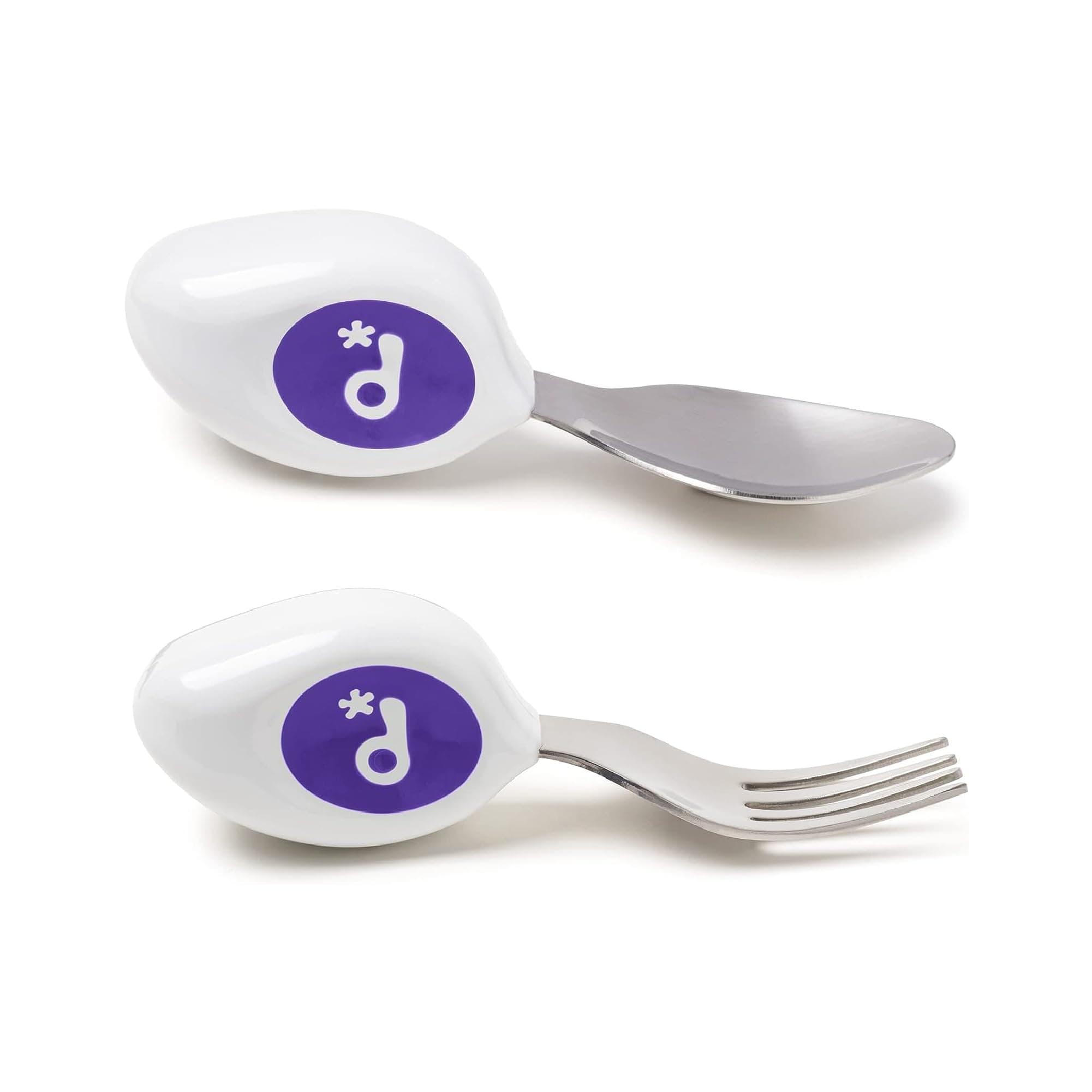 doddl Toddler Utensils, Ergonomic Fork and Spoon Set for Self Feeding, Stainless Steel Silverware for 1-3 Year Olds, BPA Free, Dishwasher Safe (Aqua) (Indigo)