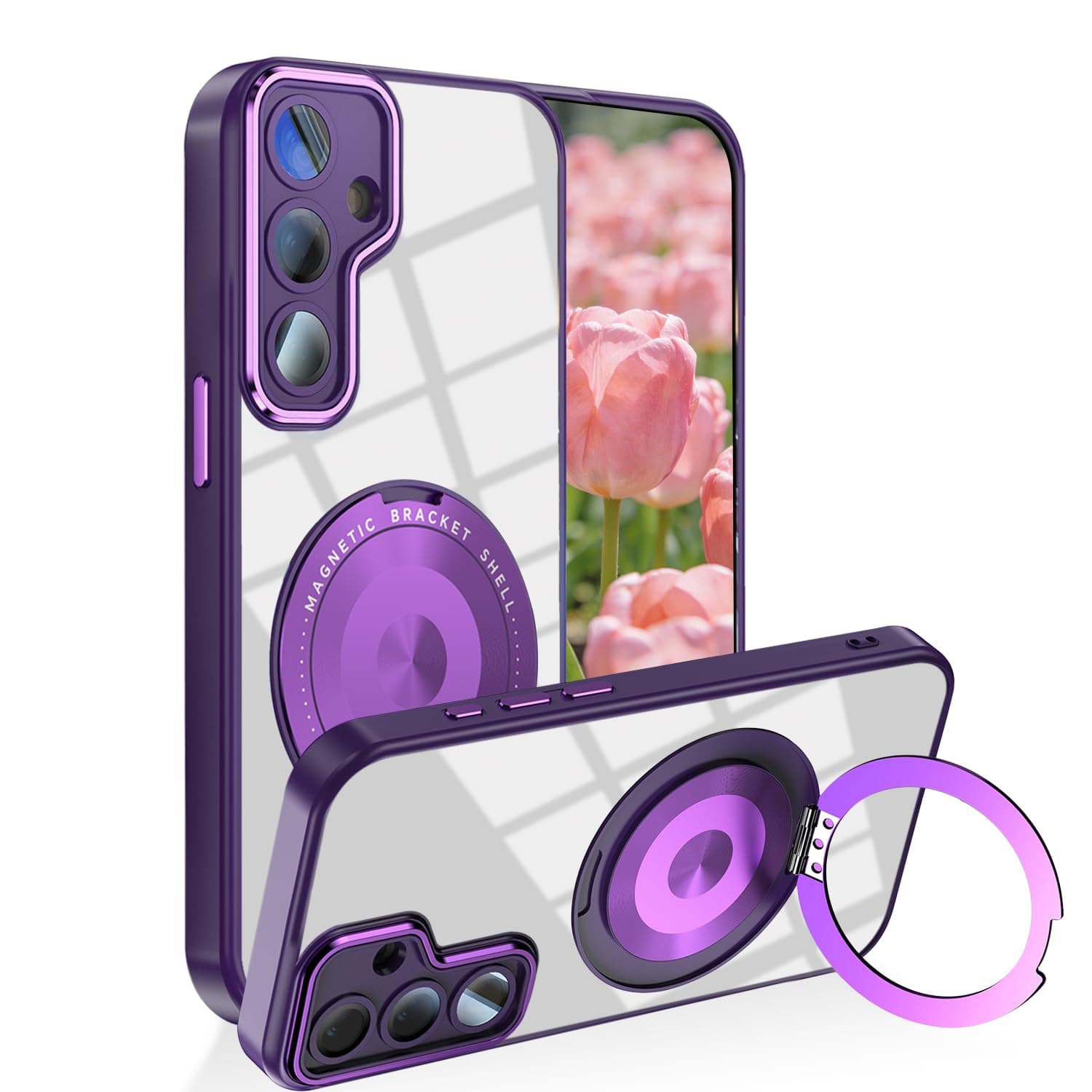 Hlgcokro for Samsung Galaxy A56 5G Case with Stand, Clear Phone Case for Galaxy A56 5G with Magnetic Ring Holder for Women Men Slim Thin Shockproof Protective Cover (Purple)