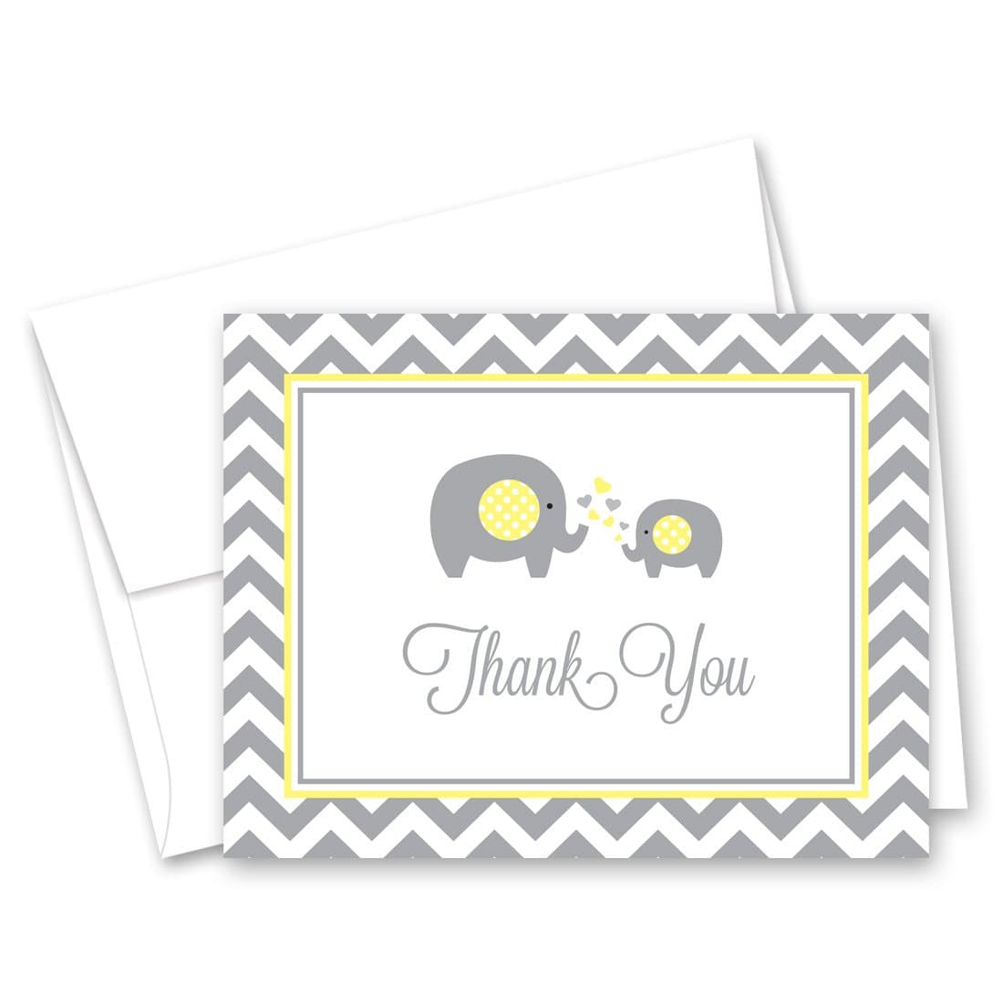50 Cnt Grey Yellow Chevron Elephant Baby Thank You Cards