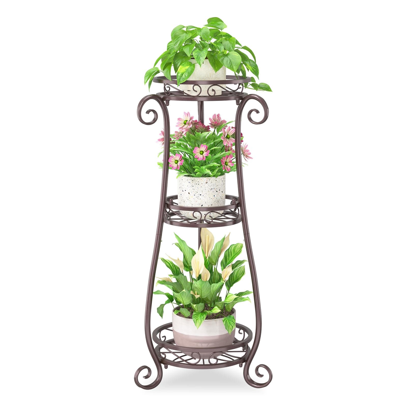 iDavosic.ly 3 Tier Tall Metal Plant Stand Outdoor Indoor, 34 Inch, Bronze