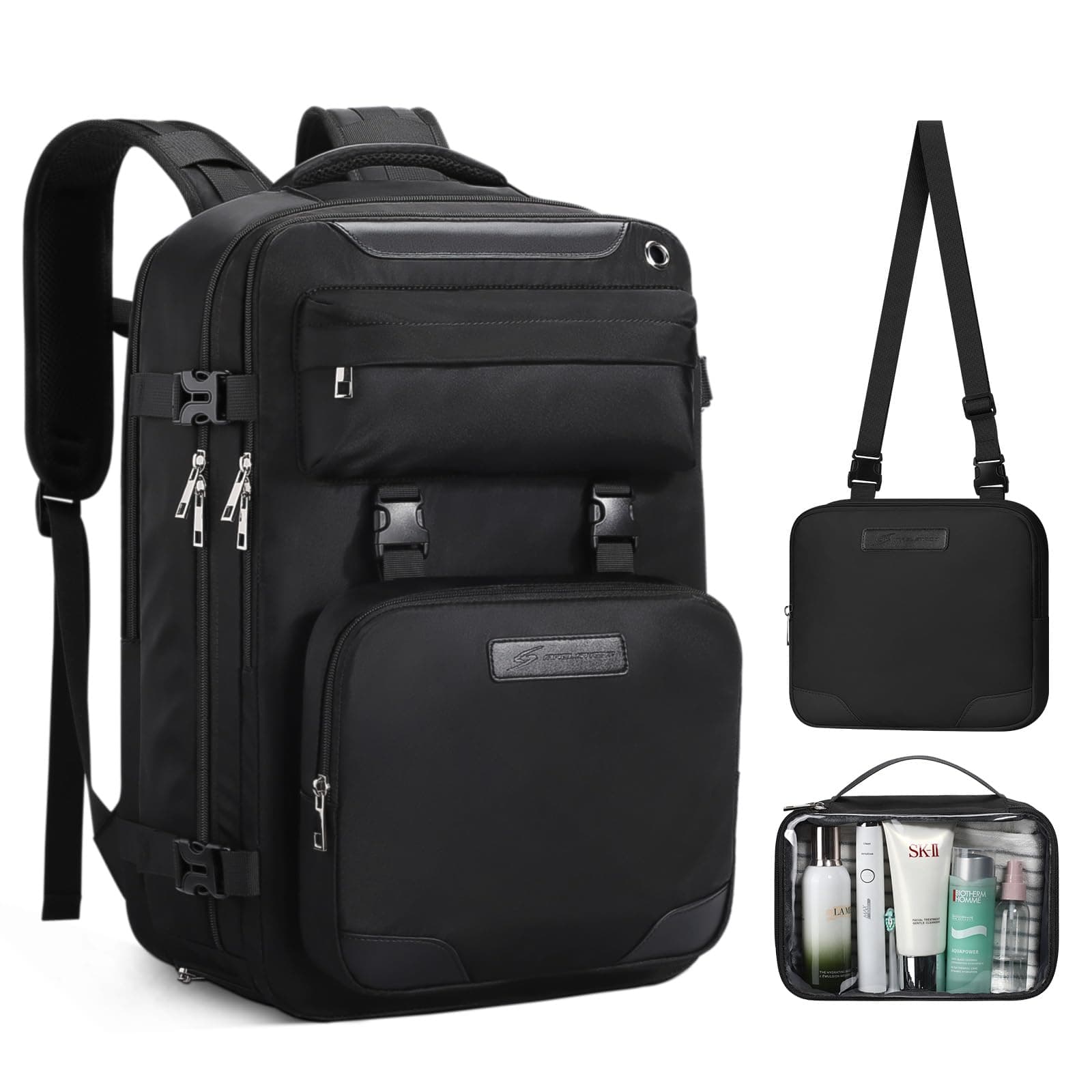 Maelstrom Travel Backpack for Women Men,35L Laptop Backpack Fits 17-Inch Laptop,Carry On Backpack for Airplanes with Crossbody Bag&Shoe Compartment&Toiletry Bag,Black,Large