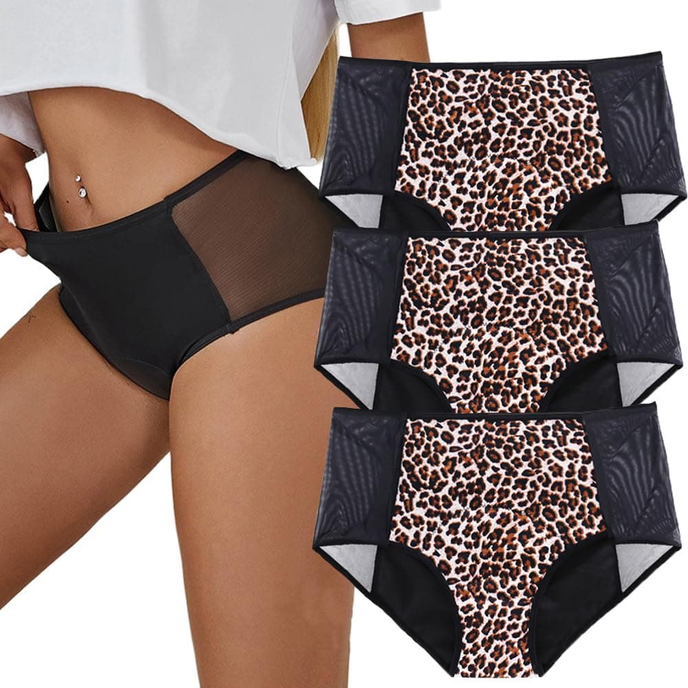 Ultradries Leakproof Panties, Washable Reusable High Waist 4-Layer Incontinence Underwear for Women Over 60+ (3PCS-B,XXXX-Large)