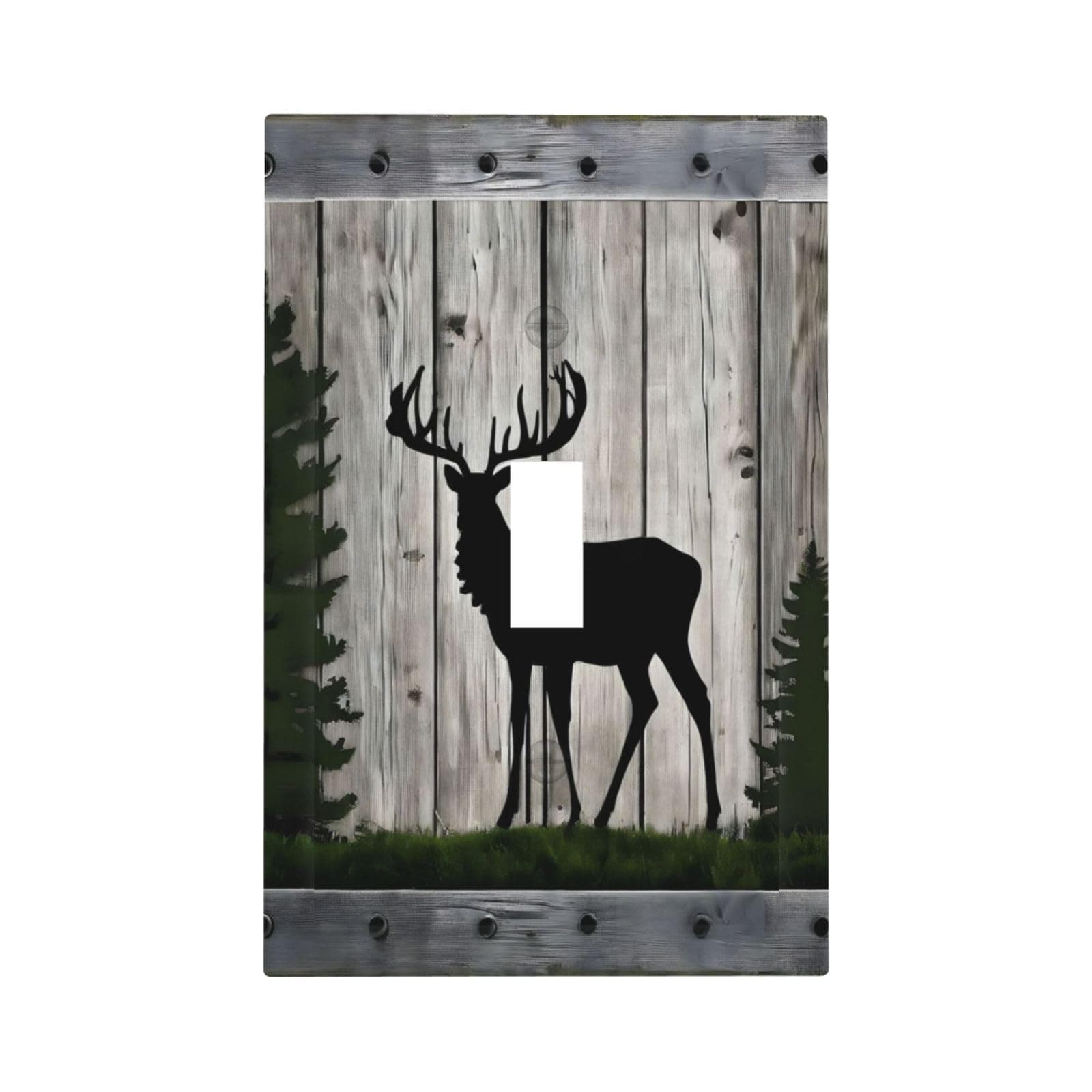 LuHuoLu Decorative Light Switch Cover Plate Rustic Deer Elk Forest Grey Wood Board 1 Gang Wall Plate Oversized Single Toggle Wall Cover Plate Jumbo Electrical Switchplate Faceplate