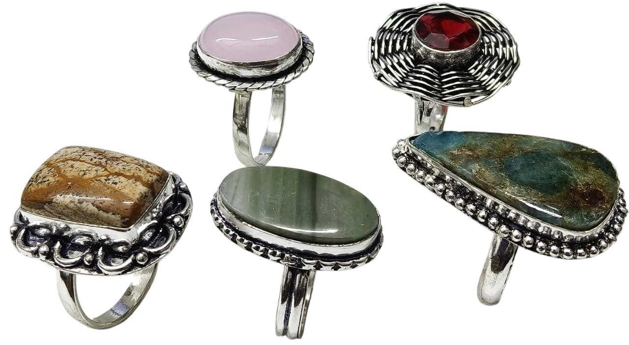 BEADS PLANET JAIPUR 5 PCS Mix Gemstones Ethnic Handmade Ring Mix Lot US Size-5-9 RR 206 RR 206