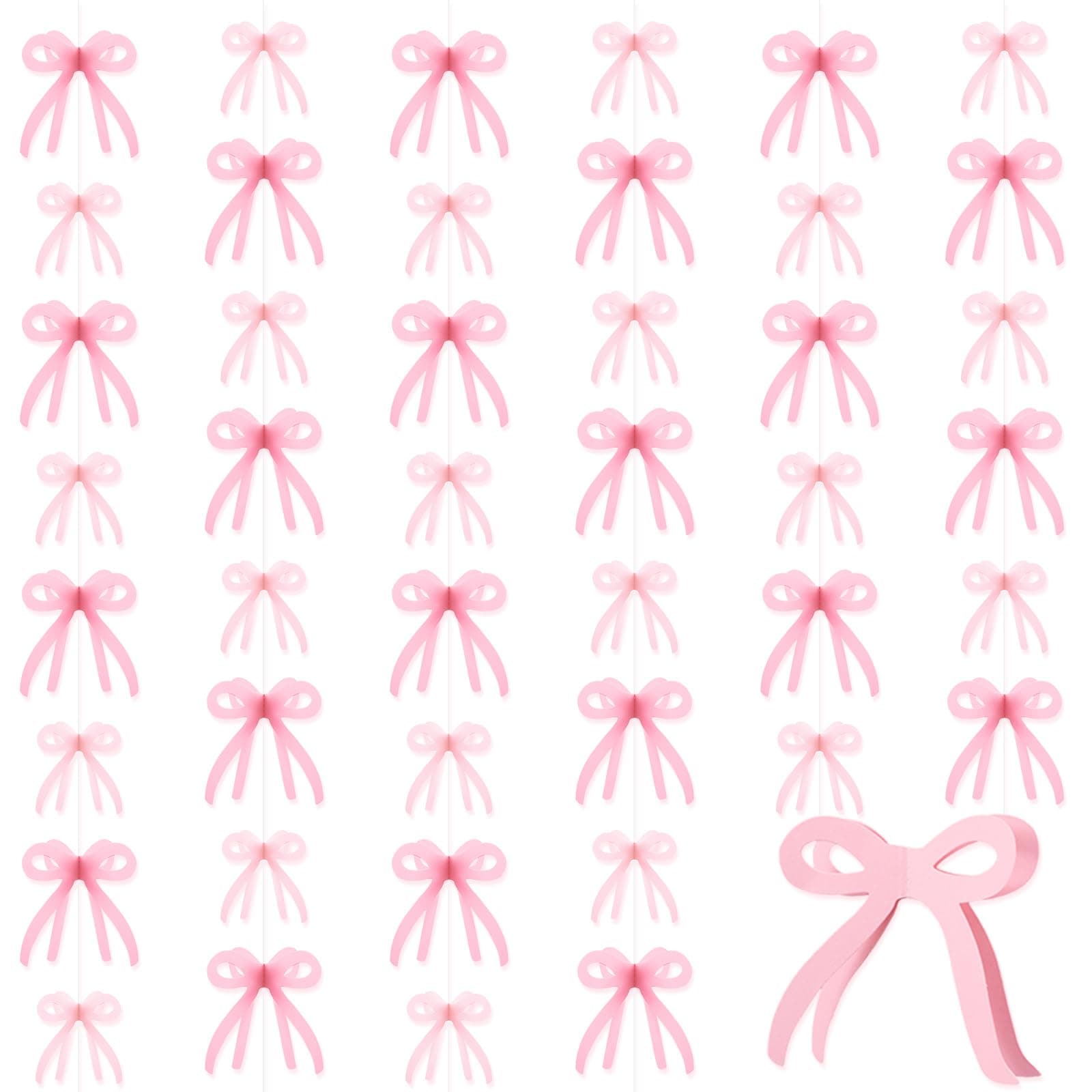 Yeaqee 4 Pcs Pink Bow Hanging Garland Banner, 3D Pink Bow Banner Party Decorations for Coquette Bachelorette Party, Coquette Birthday Decor, Baby Shower, Bridal Shower, Bowtie Decor