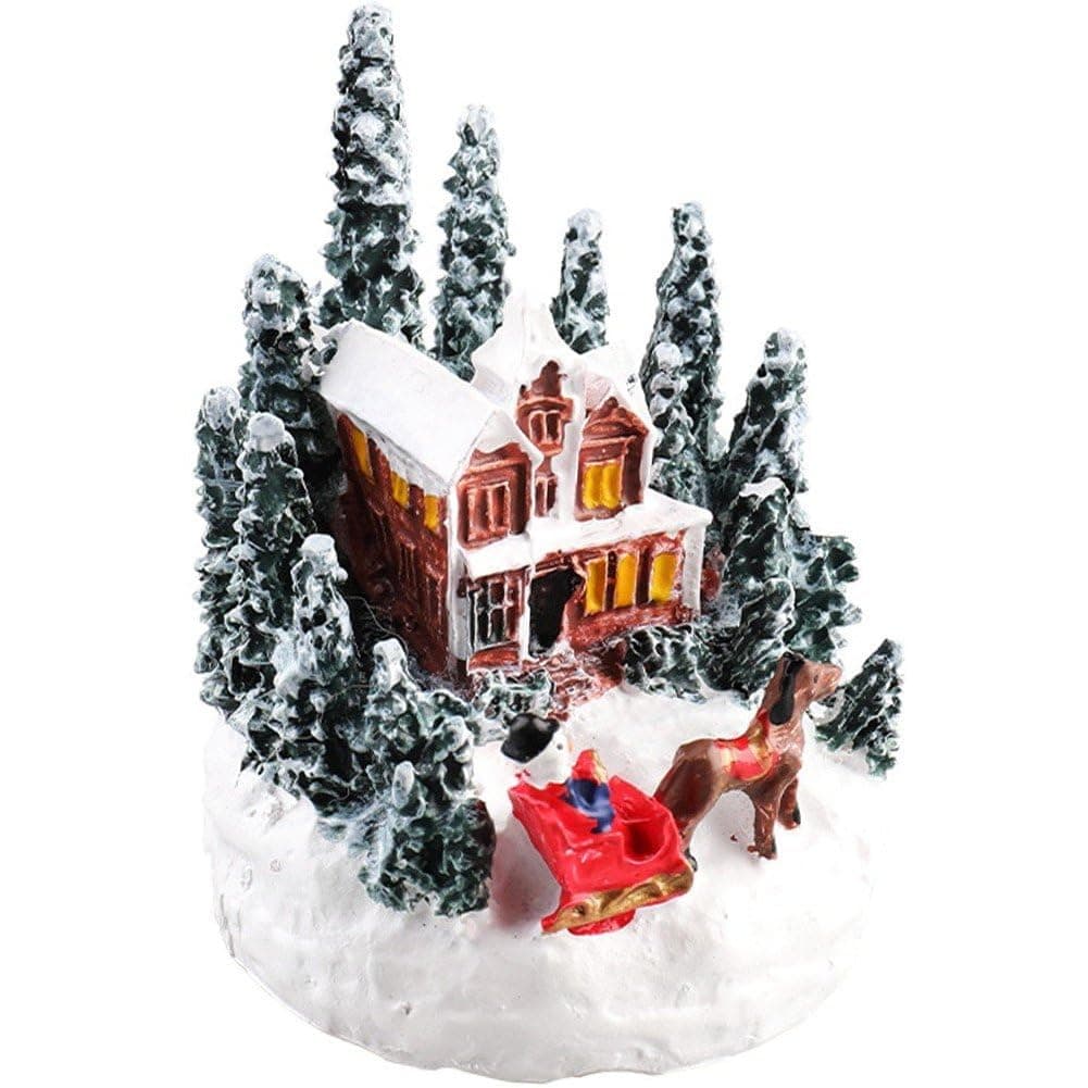 Zonfer Christmas Village Houses Decorations, Led Lights Christmas Village Scene Resin House Desktop Ornaments for Desktop Decoration