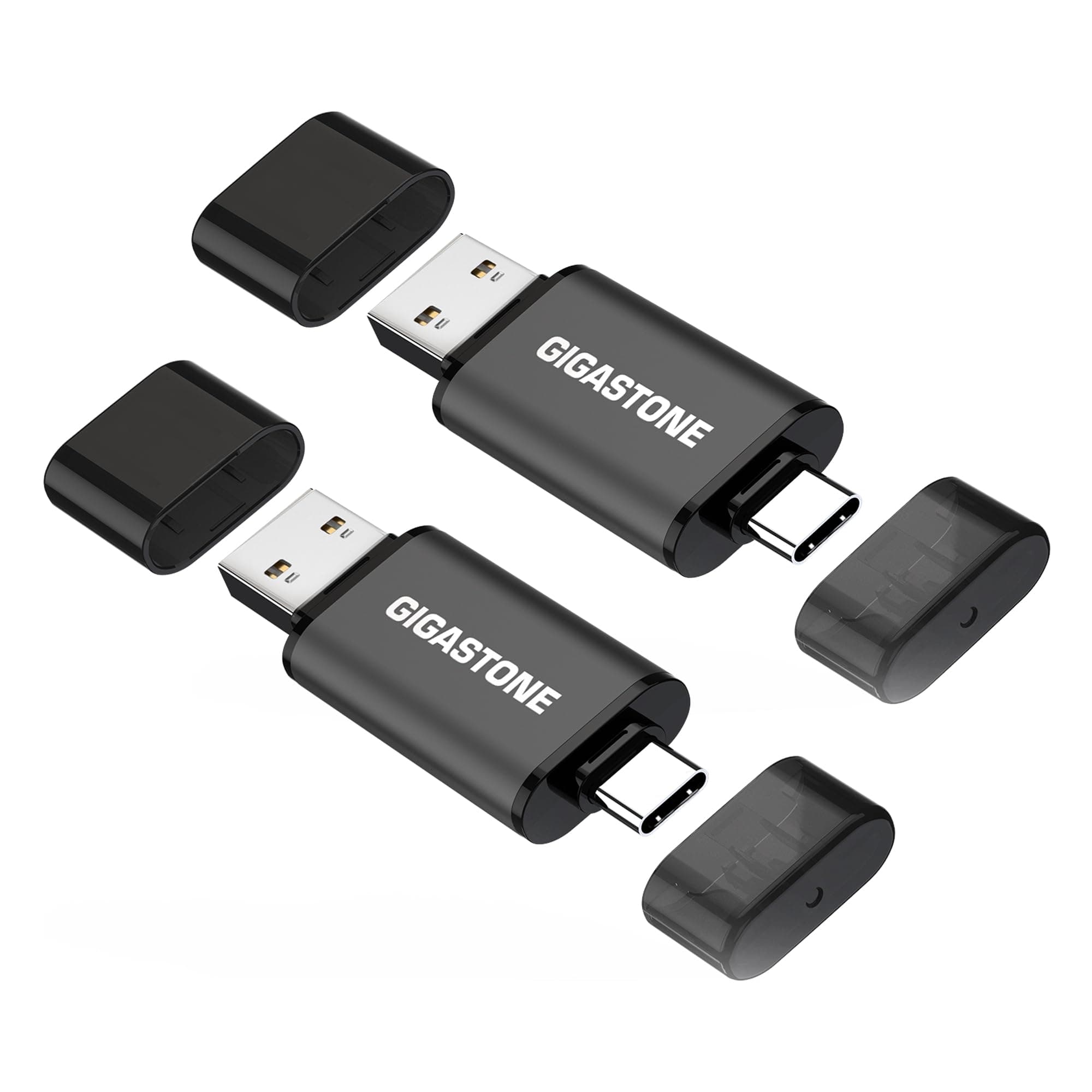 GIGASTONE 16GB Dual USB Flash Drive 2-Pack, USB 3.2 Gen 1, 2-in-1 USB C+A, Speed Up to 100MB/s, Head Cap Design Thumb Drive, Plug & Play for Smartphone/PC/Mac/TV/Car Audio, USB 2.0/3.0/3.1 Compatible