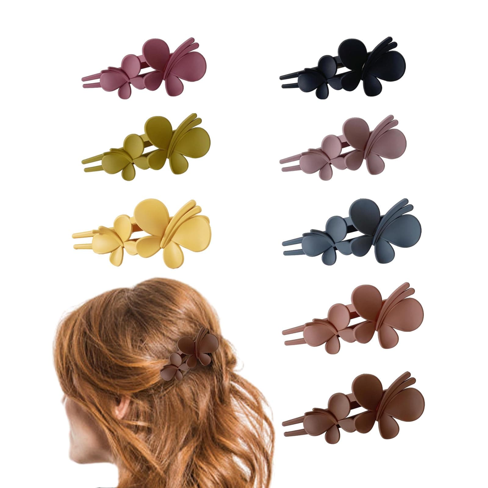 JUNRUCTH 8 Pack Hair Claw Clips, Butterfly Clips, Flat Hair Clips, Flat Lay Claw Clips for Women, Large Matte Claw Clips for Women, Vintage Hair Clips for Thick Hair & Thin Hair (8 Colors)
