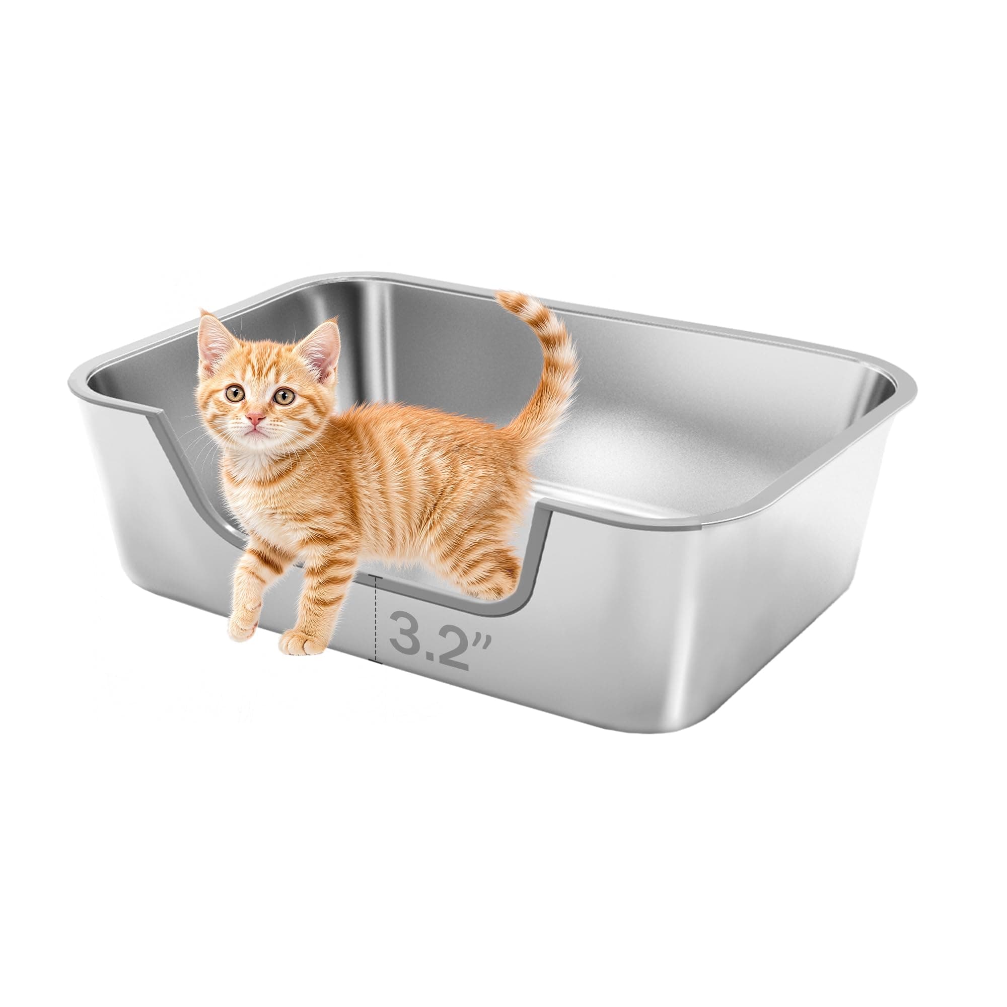 Stainless Steel Cat Litter Box with Low Entry,Litter Pan for Small and Medium Cats,Easy to Clean, Non-Stick, Odor-Free,Suitable for Kittens,Senior Cats and Injured Pets,17.7"x13.8"x6"