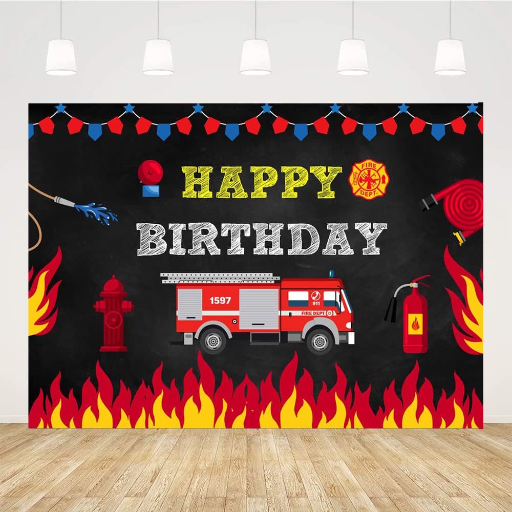Fireman Birthday Backdrop for Boys Firefighter Happy Birthday Background 5X3ft Firetruck Birthday Party Backdrops for Kids Fire Truck Cake Table Decorations Boy Birthday Photo Backdrop Studio Props