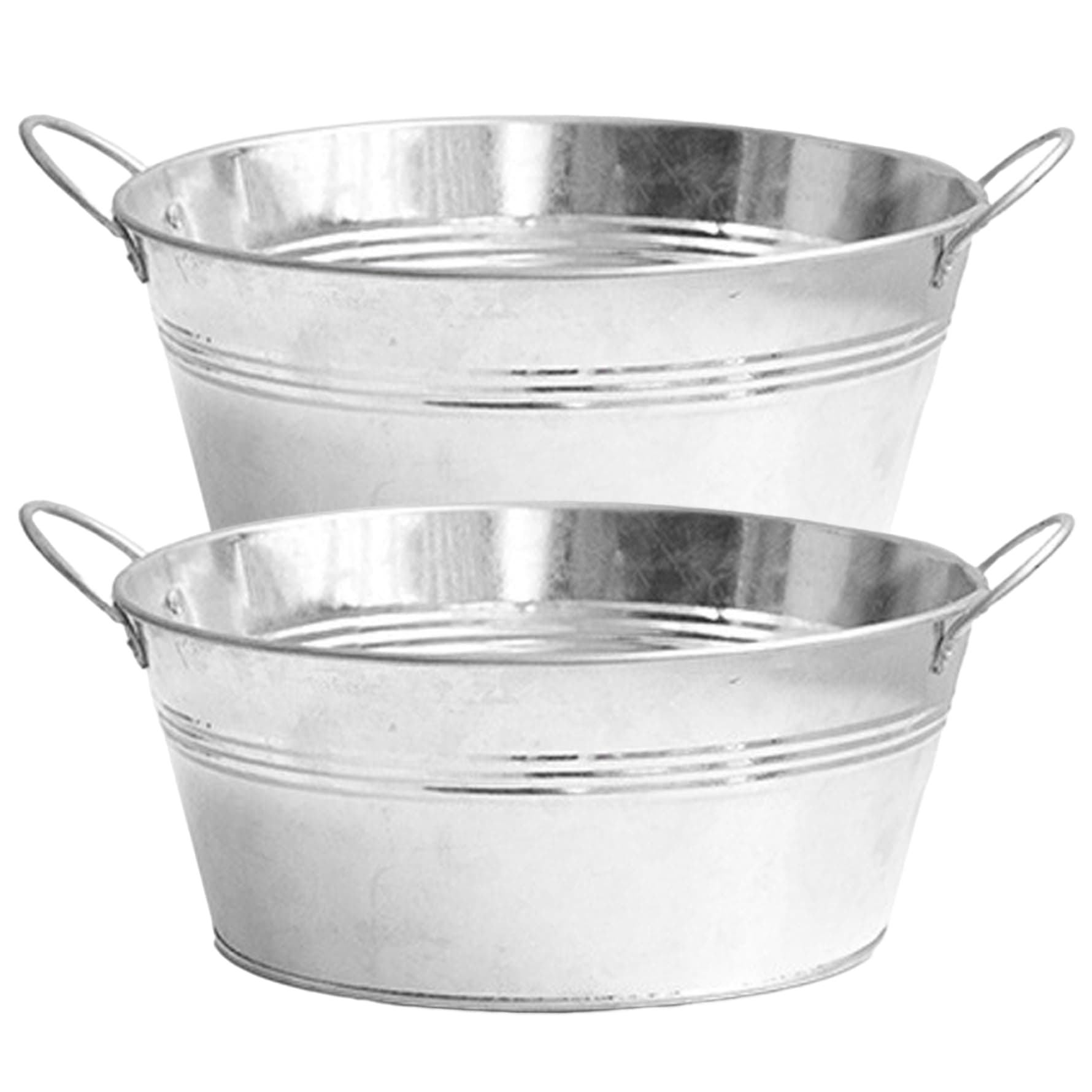 Galvanised Planter 2Pcs Large Round Galvanised Tub with Sturdy Handles 9.76x4.33 Inch Metal Planter Zinc Tub for Planting, Drinks Cooler, Ice Bucket